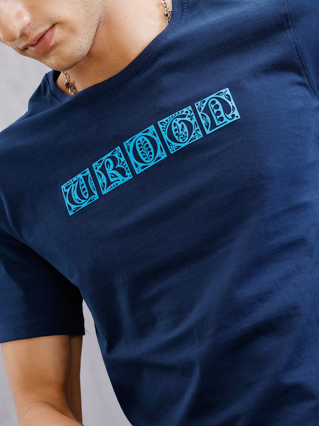 Ancient Script Inspired 3D Print Brand Carrier T-Shirt  | Navy Blue - Image 7