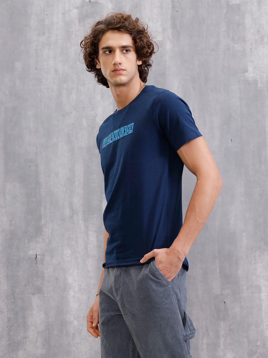 Ancient Script Inspired 3D Print Brand Carrier T-Shirt  | Navy Blue - Image 8