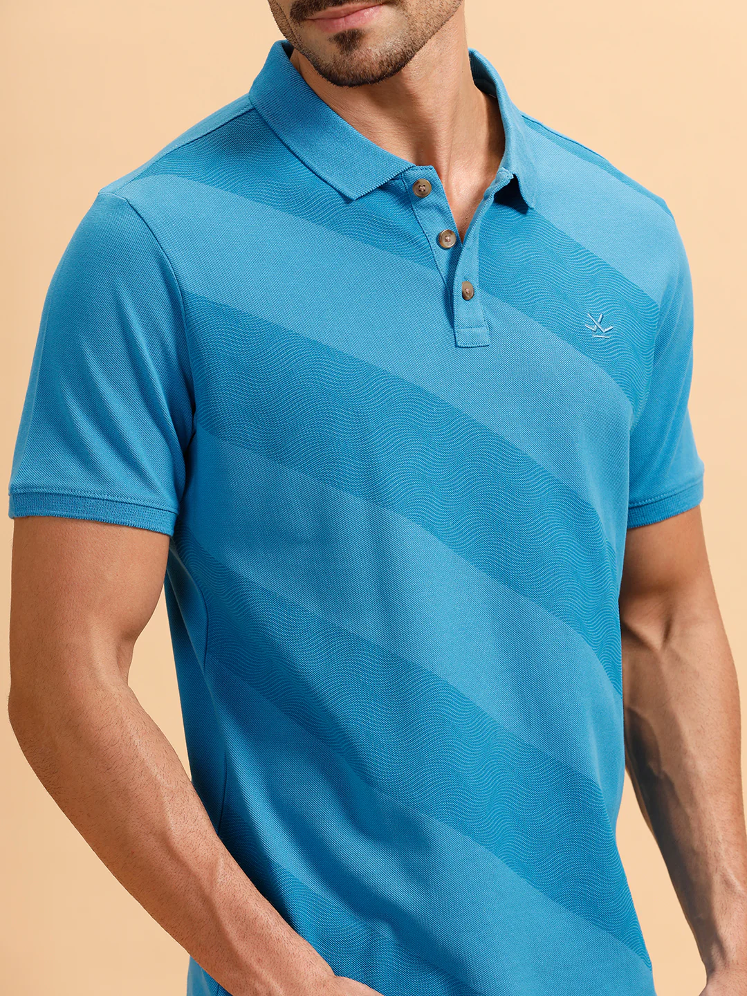Angular Stripes Slim Fit Polo T-Shirt | Blue - Image 5