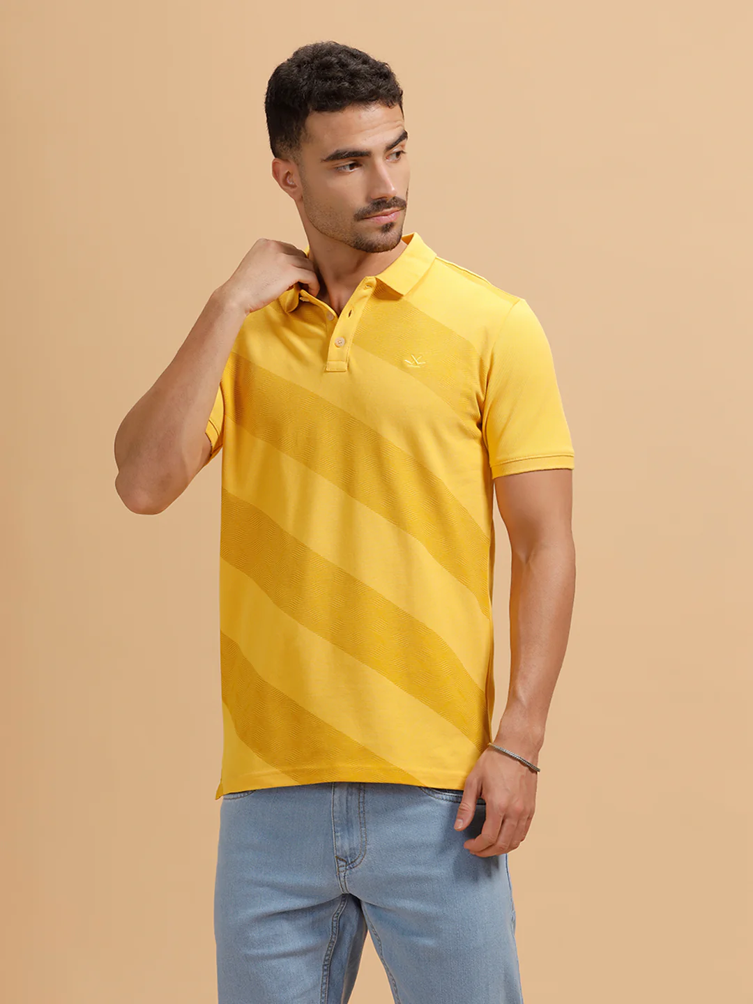 Angular Stripes Slim Fit Polo T-Shirt | Yellow - Image 4