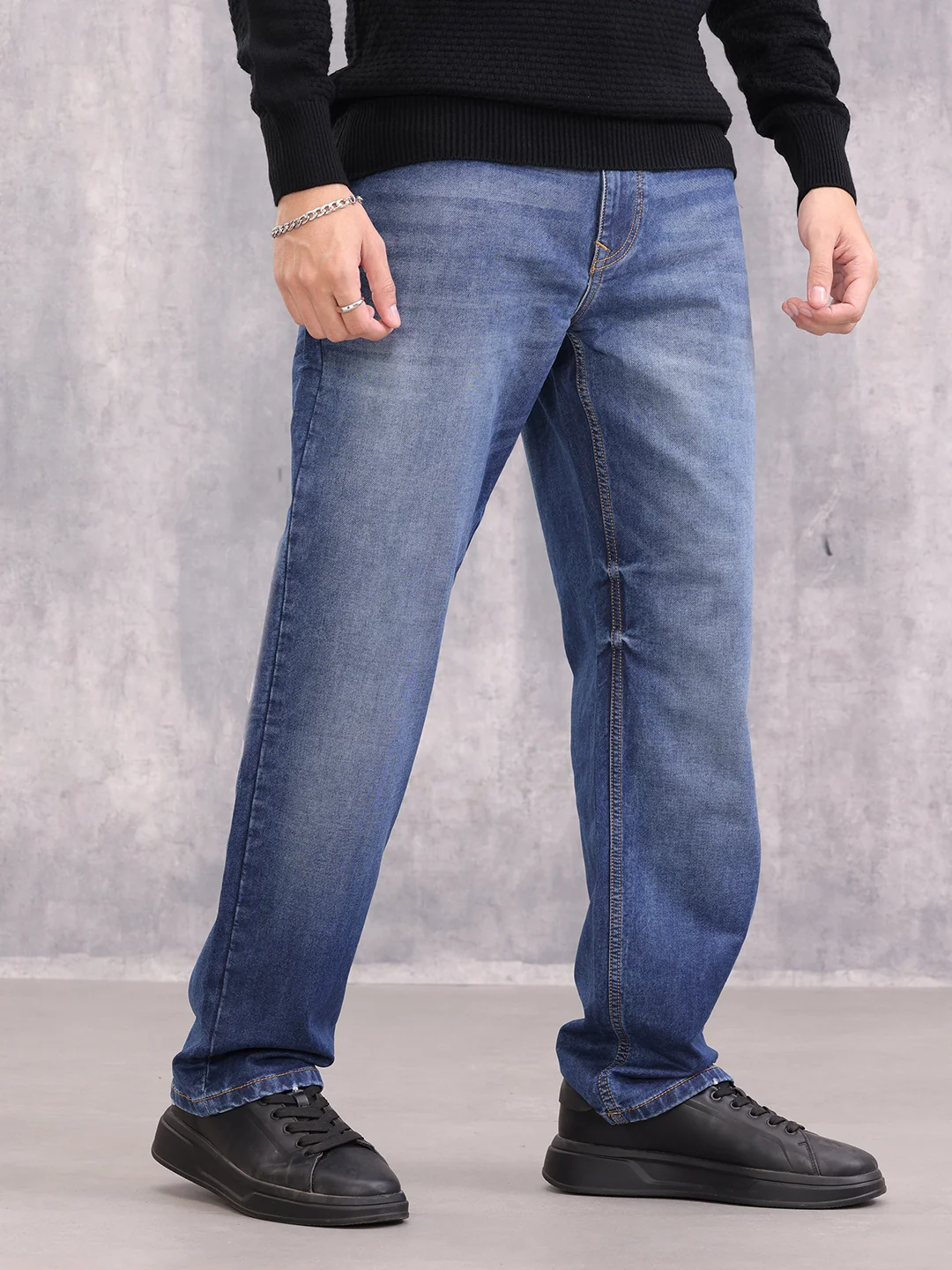 Anti Fit Mid Washed Cotton Spandex Jeans I Dark Stone - Image 4