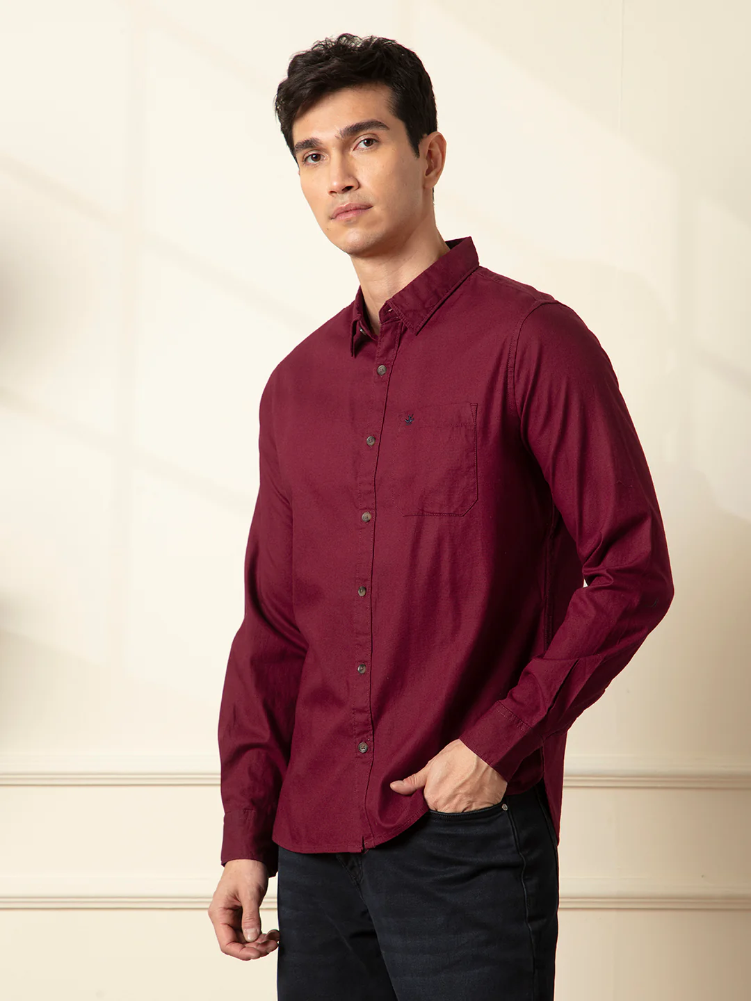 Classic Pure Cotton Shirt | Maroon - Image 4