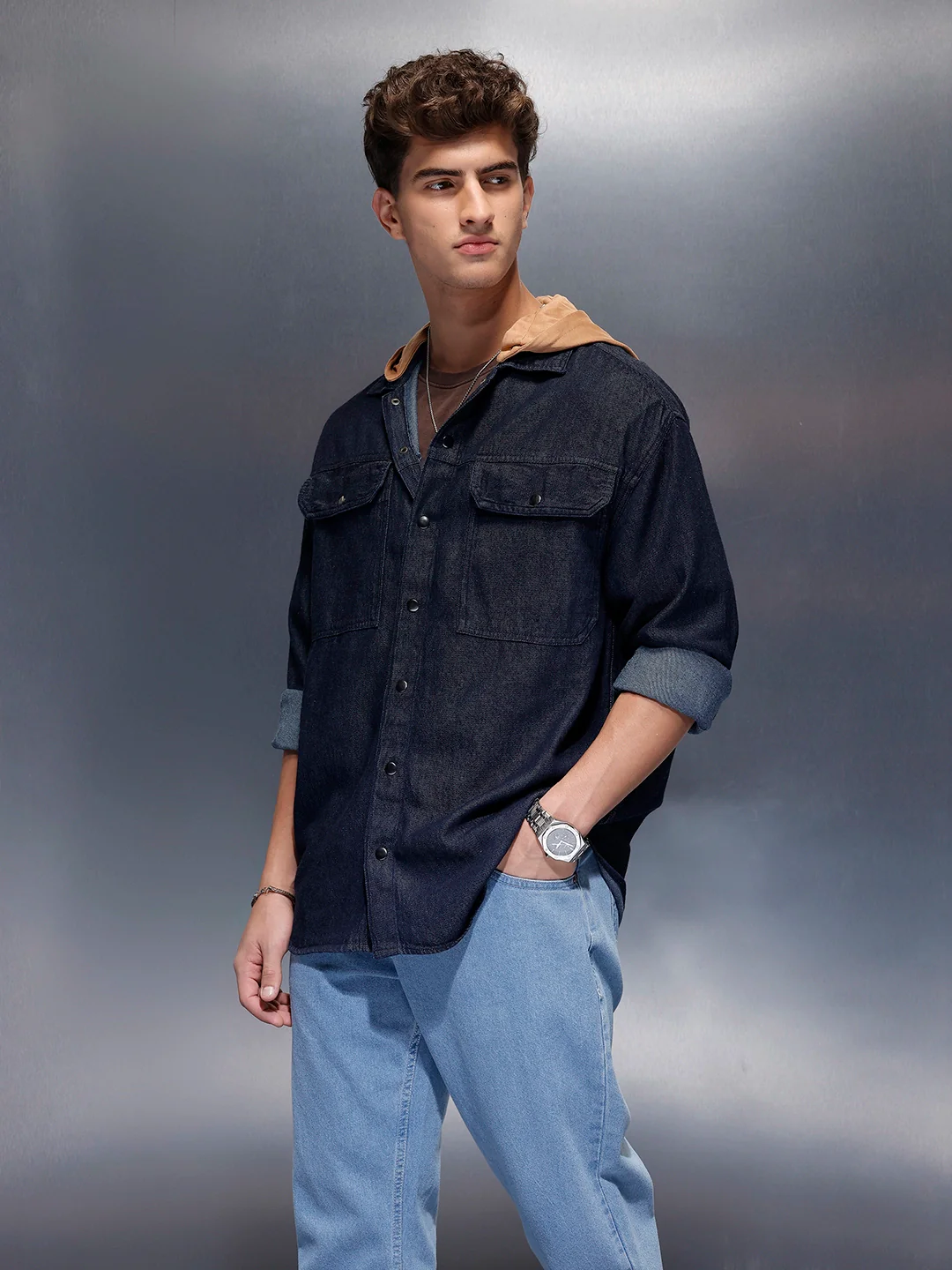 Back Printed Hooded Shirt  | Blue - Image 4