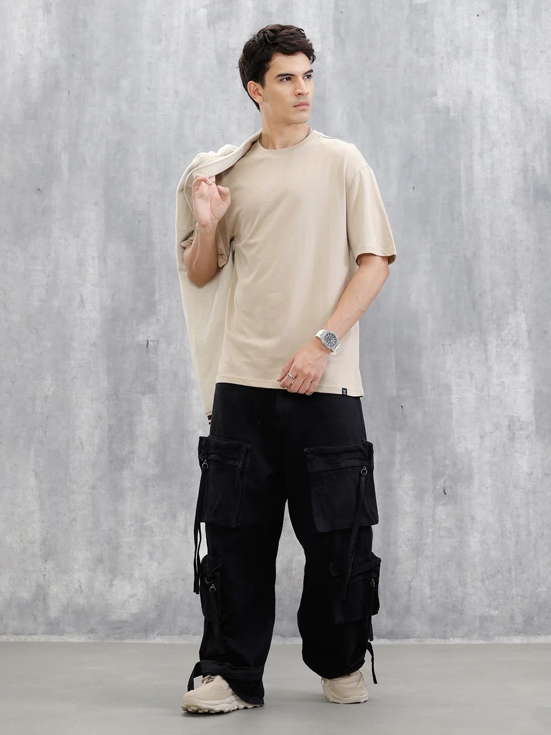 Back Printed Oversized T-Shirt | Beige - Image 2