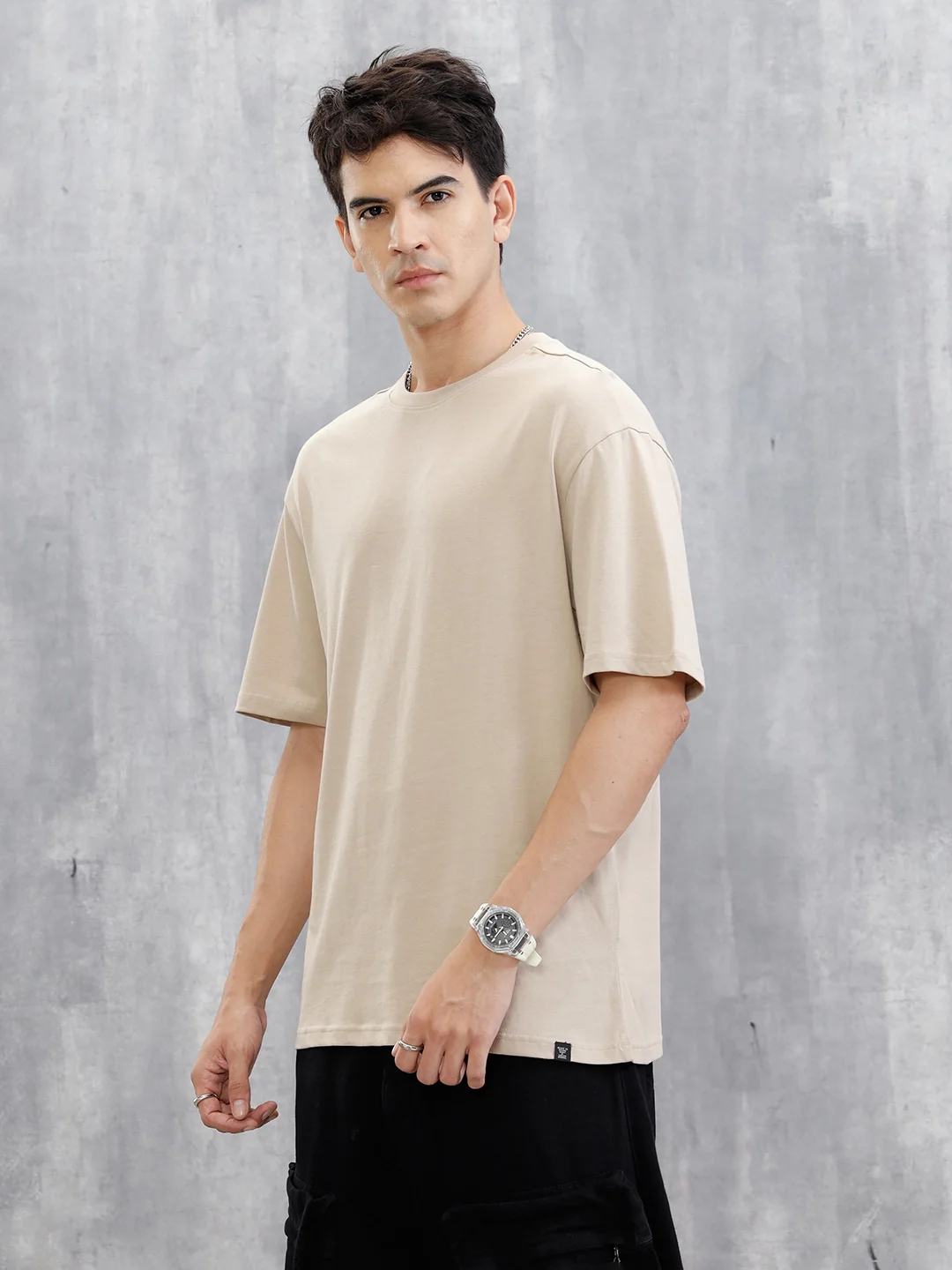 Back Printed Oversized T-Shirt | Beige - Image 4