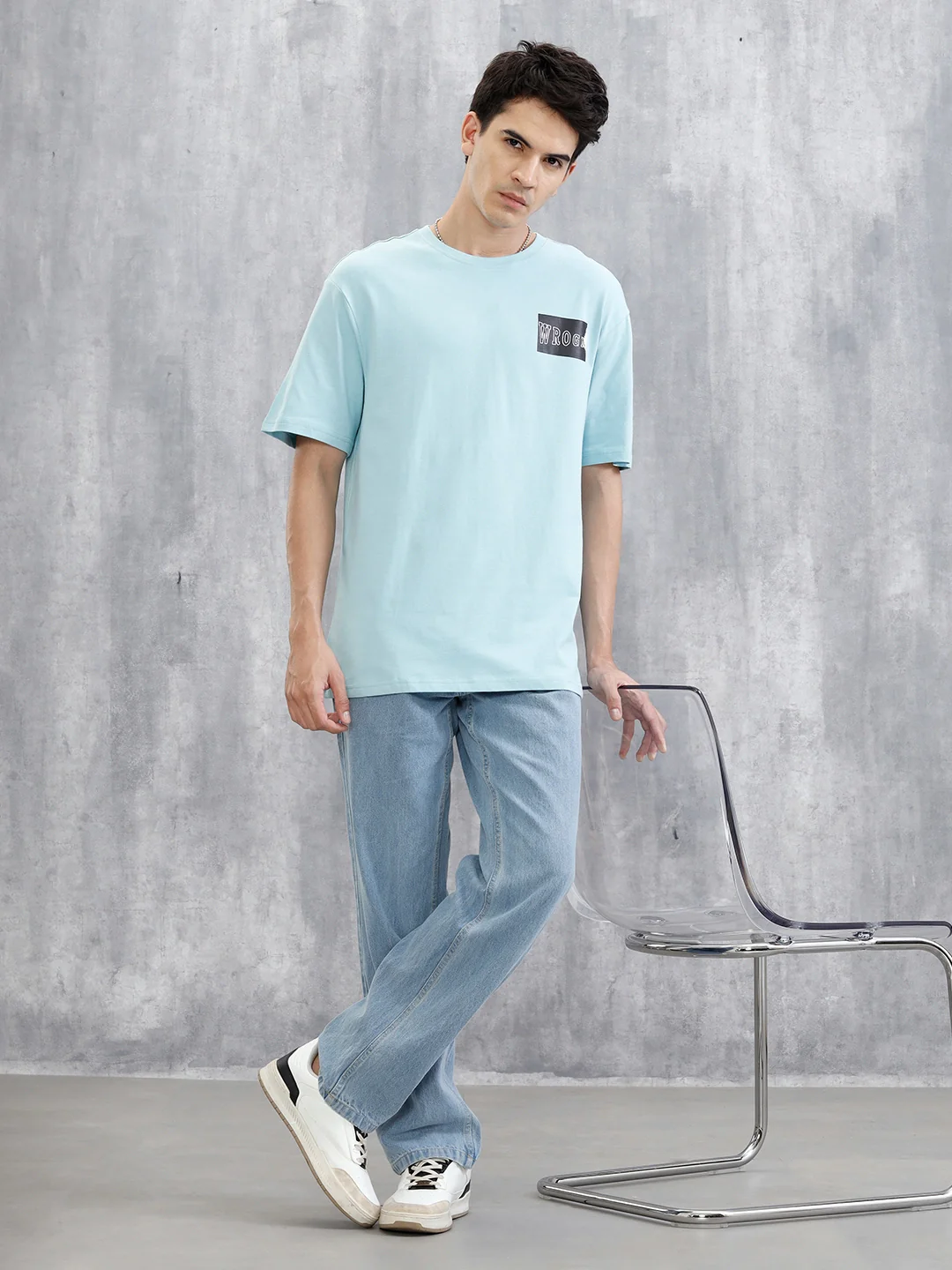 Back Printed Patchwork T-Shirt | Light Blue - Image 2