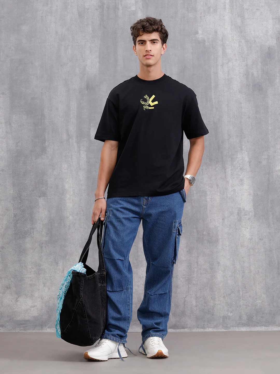 Bandana Inspired Oversized Back Print Crew Neck T-Shirt | Black - Image 2