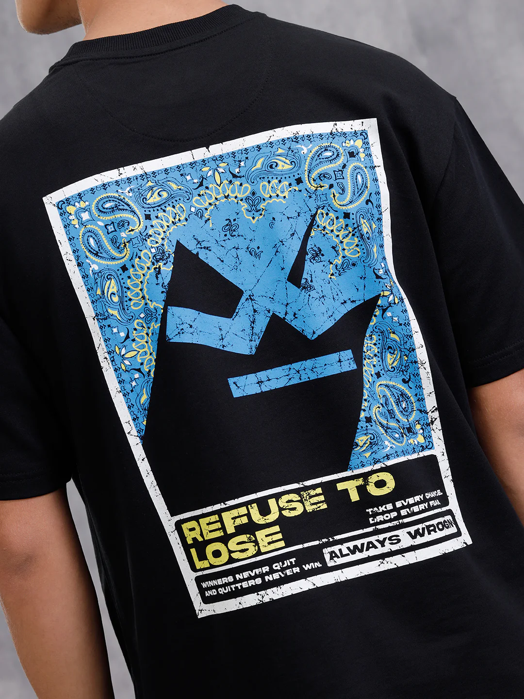 Bandana Inspired Oversized Back Print Crew Neck T-Shirt | Black - Image 3