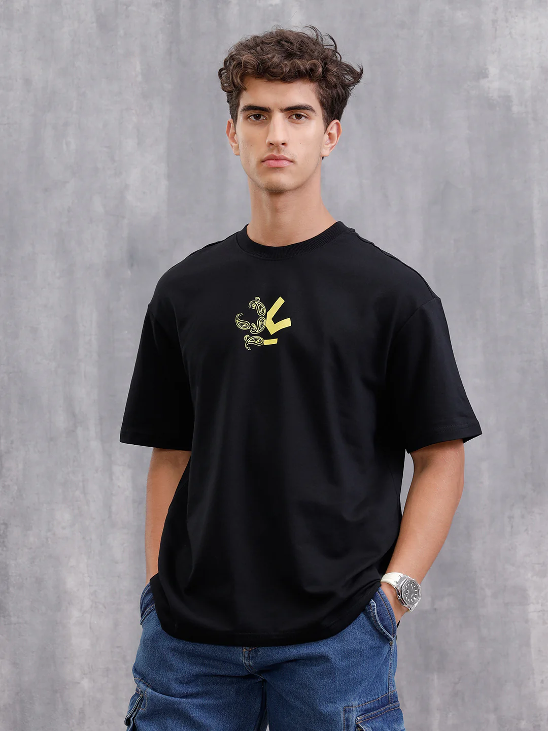 Bandana Inspired Oversized Back Print Crew Neck T-Shirt | Black - Image 5