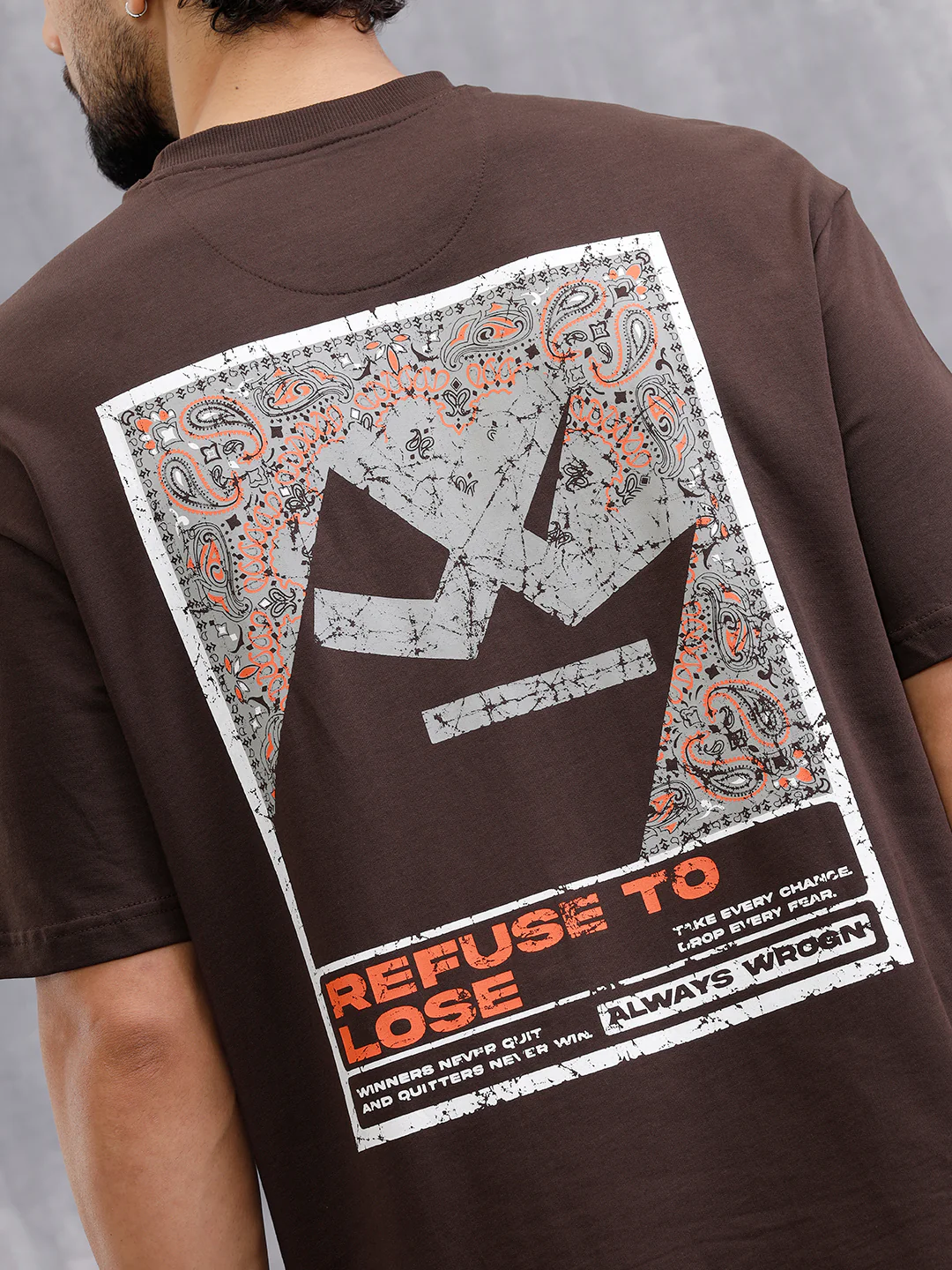 Bandana Inspired Oversized Back Print Crew Neck T-Shirt | Brown - Image 3