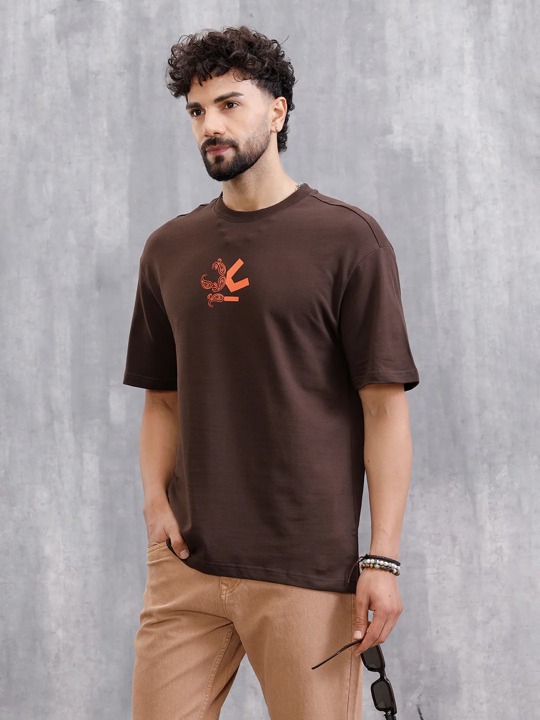 Bandana Inspired Oversized Back Print Crew Neck T-Shirt | Brown - Image 4