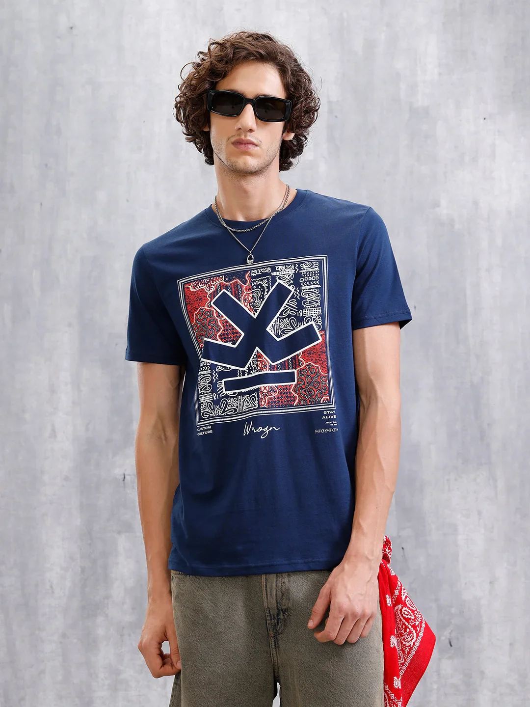 Bandana Logo Printed Slim Fit T-Shirt  | Navy Blue - Image 2