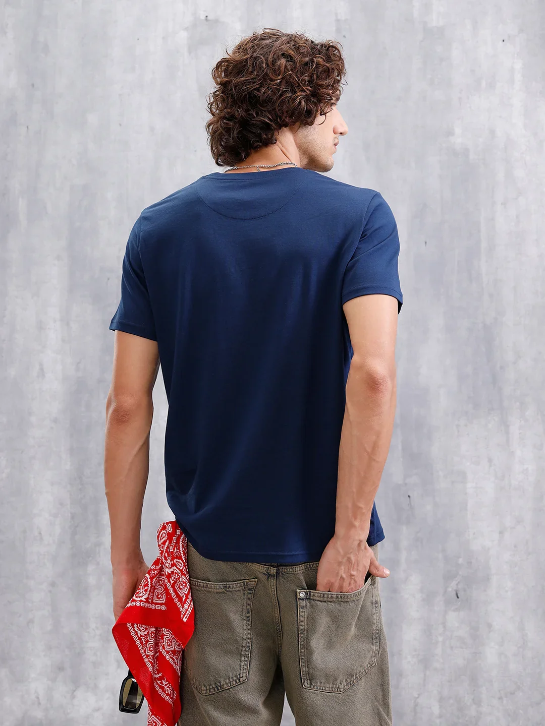 Bandana Logo Printed Slim Fit T-Shirt  | Navy Blue - Image 4