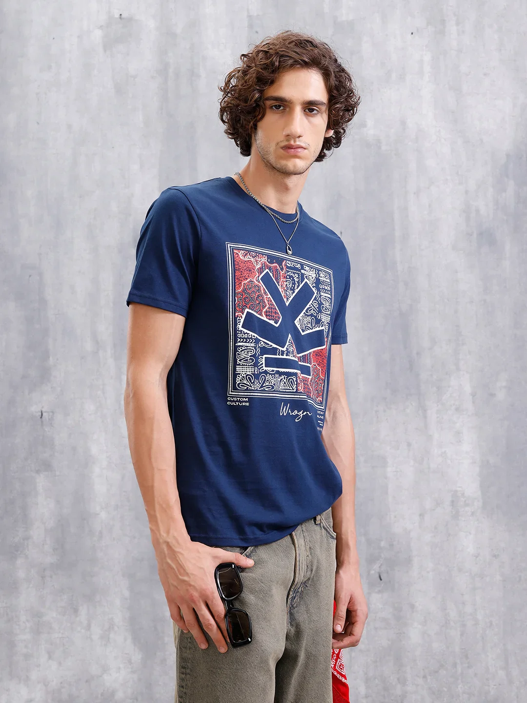 Bandana Logo Printed Slim Fit T-Shirt  | Navy Blue - Image 5