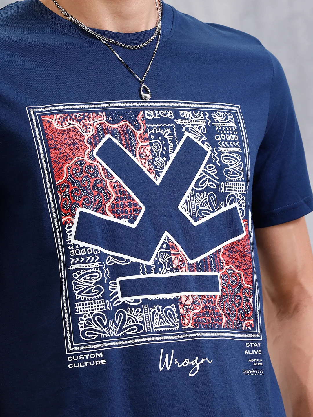 Bandana Logo Printed Slim Fit T-Shirt  | Navy Blue - Image 6
