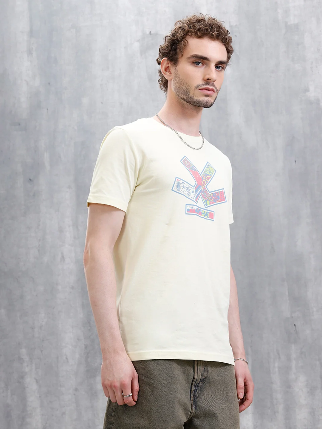 Bandana Logo Printed Slim Fit T-Shirt | Yellow - Image 4