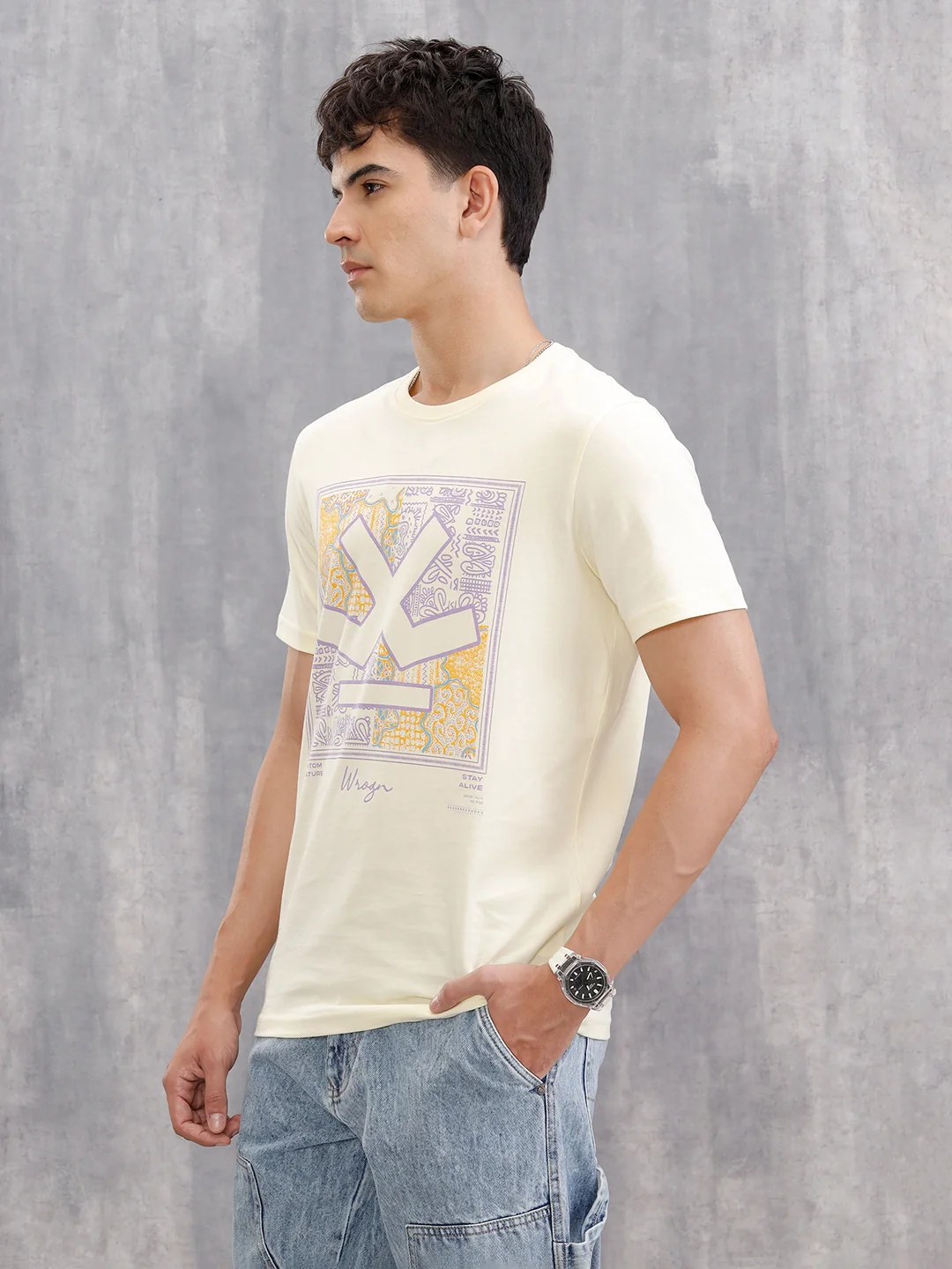 Bandana Patchwork Slim Fit Nomad Edition T-Shirt  |  Beige - Image 5