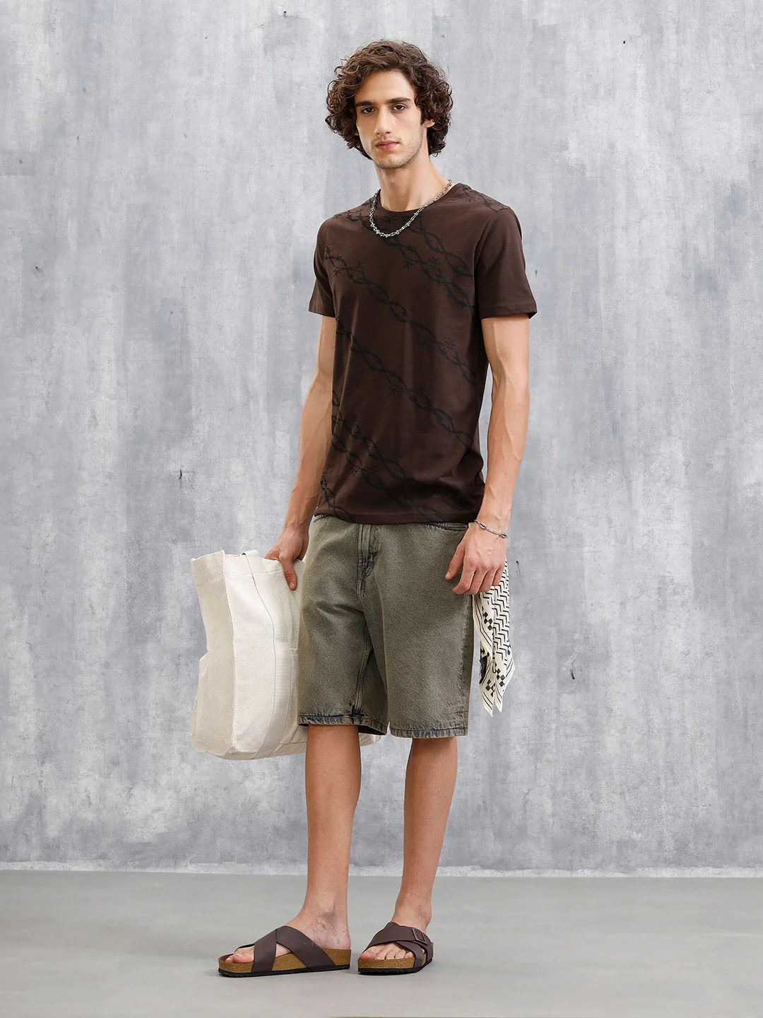 Barbed Wire AOP Slim Fit T-Shirt | Coffee - Image 2