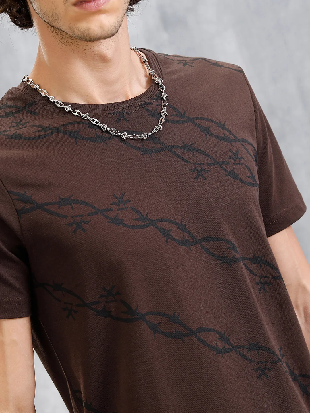 Barbed Wire AOP Slim Fit T-Shirt | Coffee - Image 5