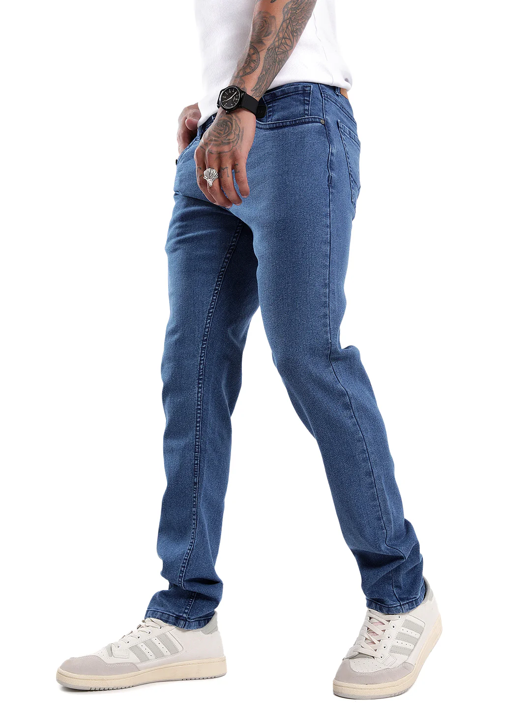 Basic Blue Five Pocket Denim Jeans - Image 4