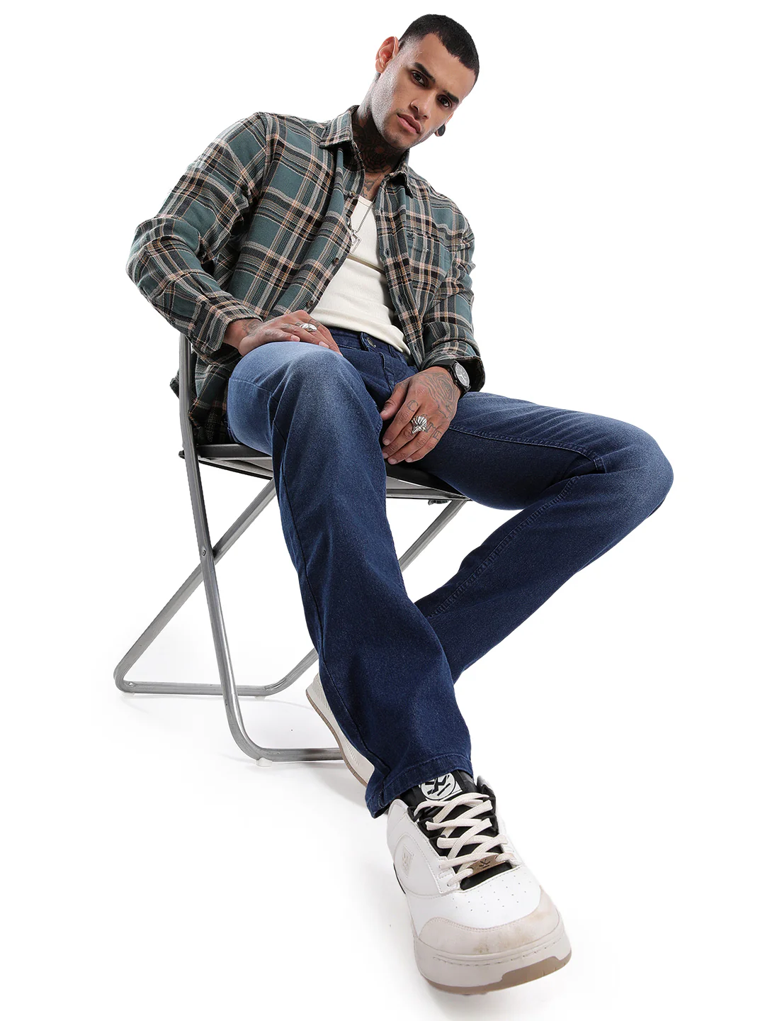 Basic Dark Blue Five Pocket Twill Jeans - Image 2