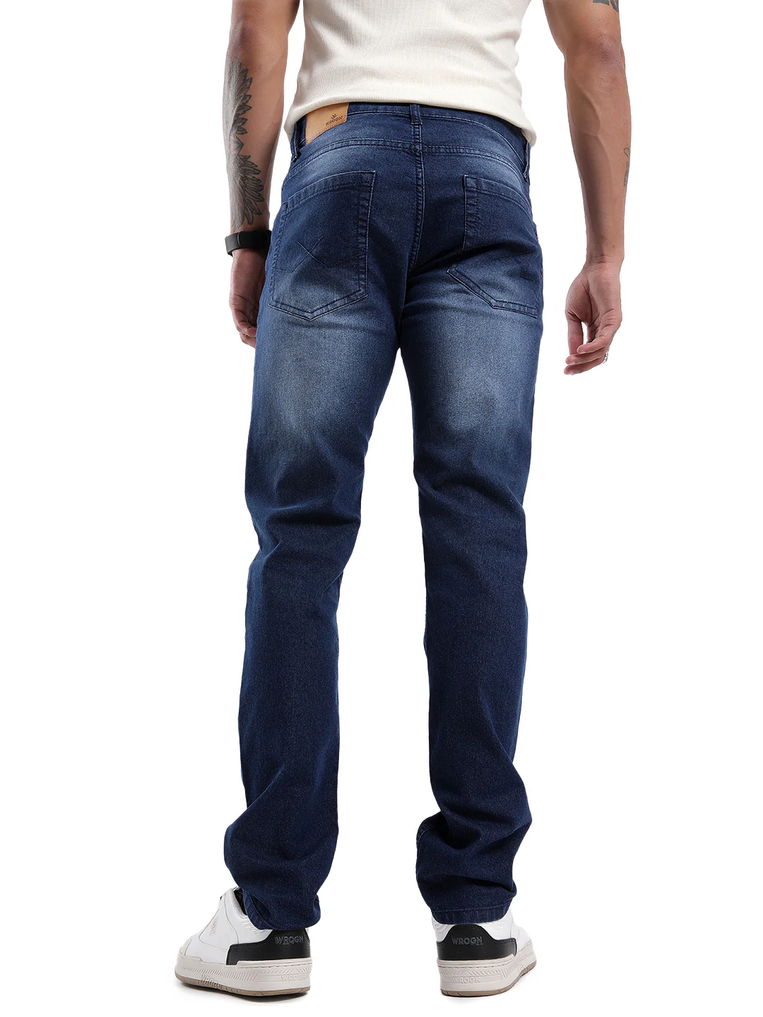 Basic Dark Blue Five Pocket Twill Jeans - Image 3