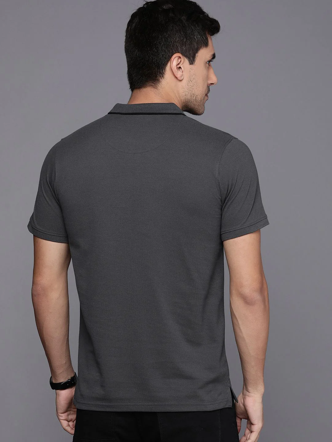 Basic Grey Polo Collar T-Shirt - Image 4
