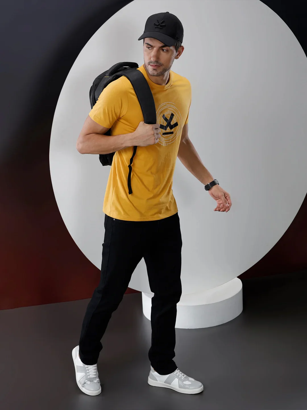 Basic Mustard Chest Print T-Shirt - Image 2