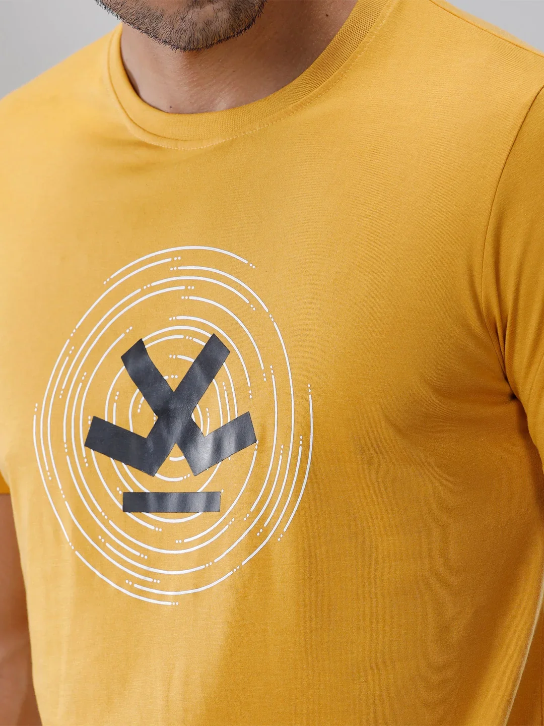 Basic Mustard Chest Print T-Shirt - Image 5