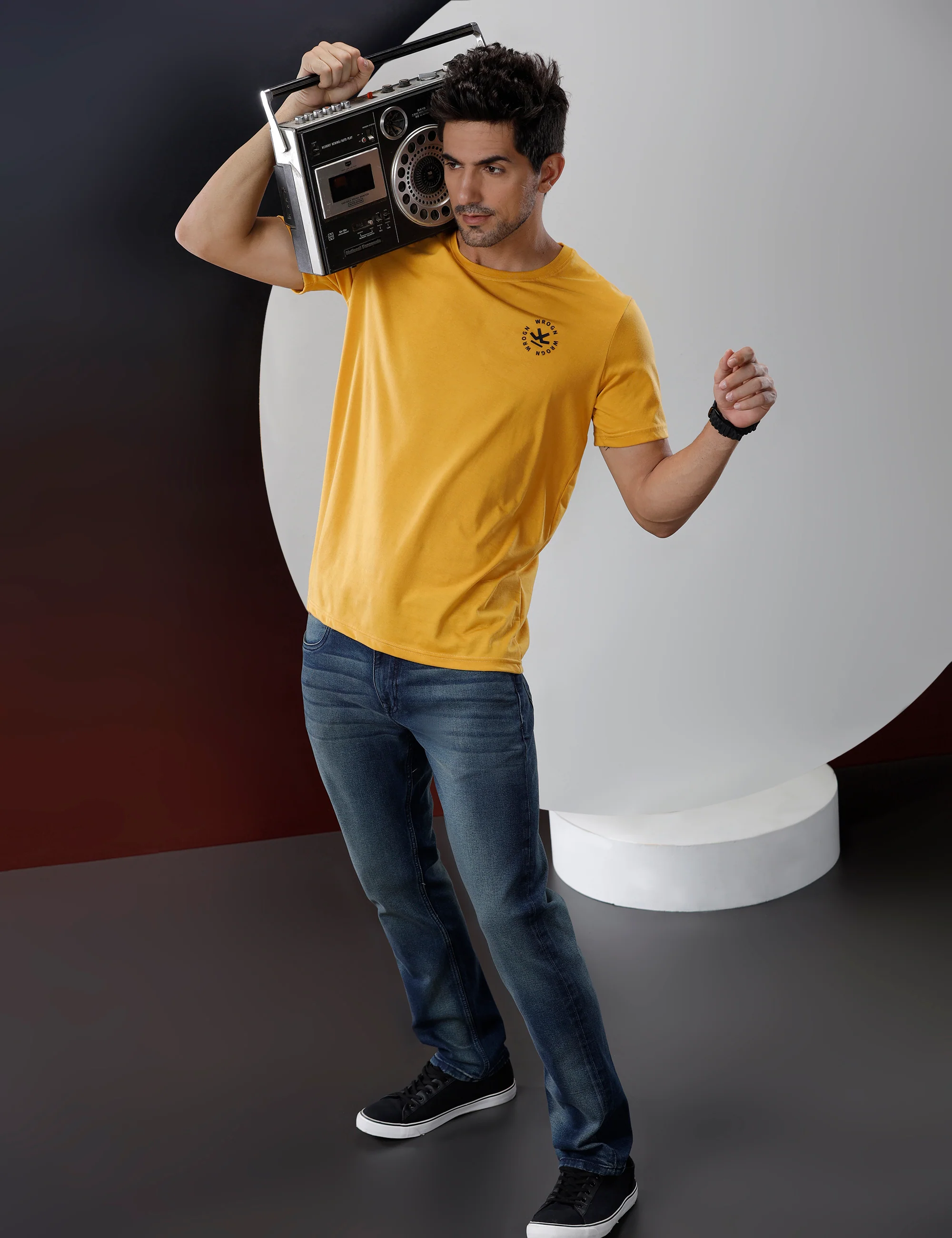 Basic Mustard Crew Neck T-Shirt - Image 2