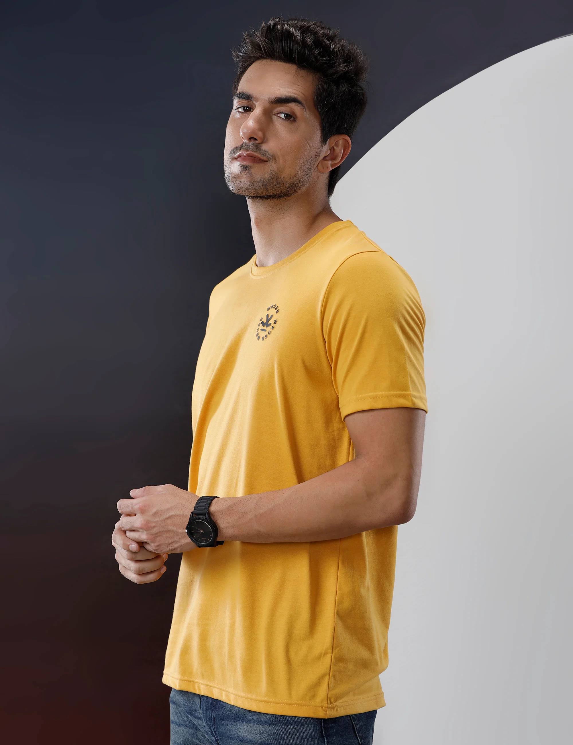 Basic Mustard Crew Neck T-Shirt - Image 3