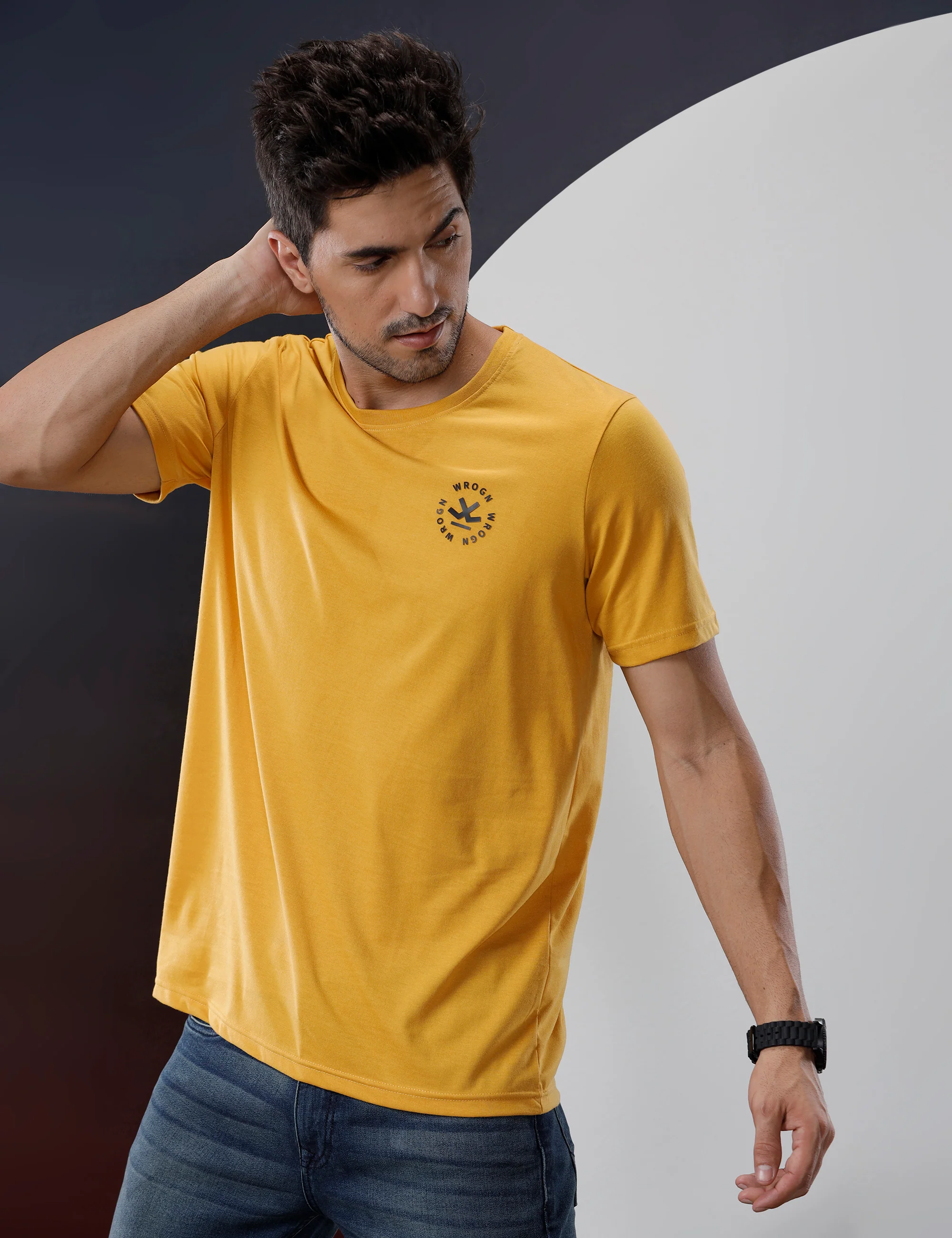 Basic Mustard Crew Neck T-Shirt - Image 4