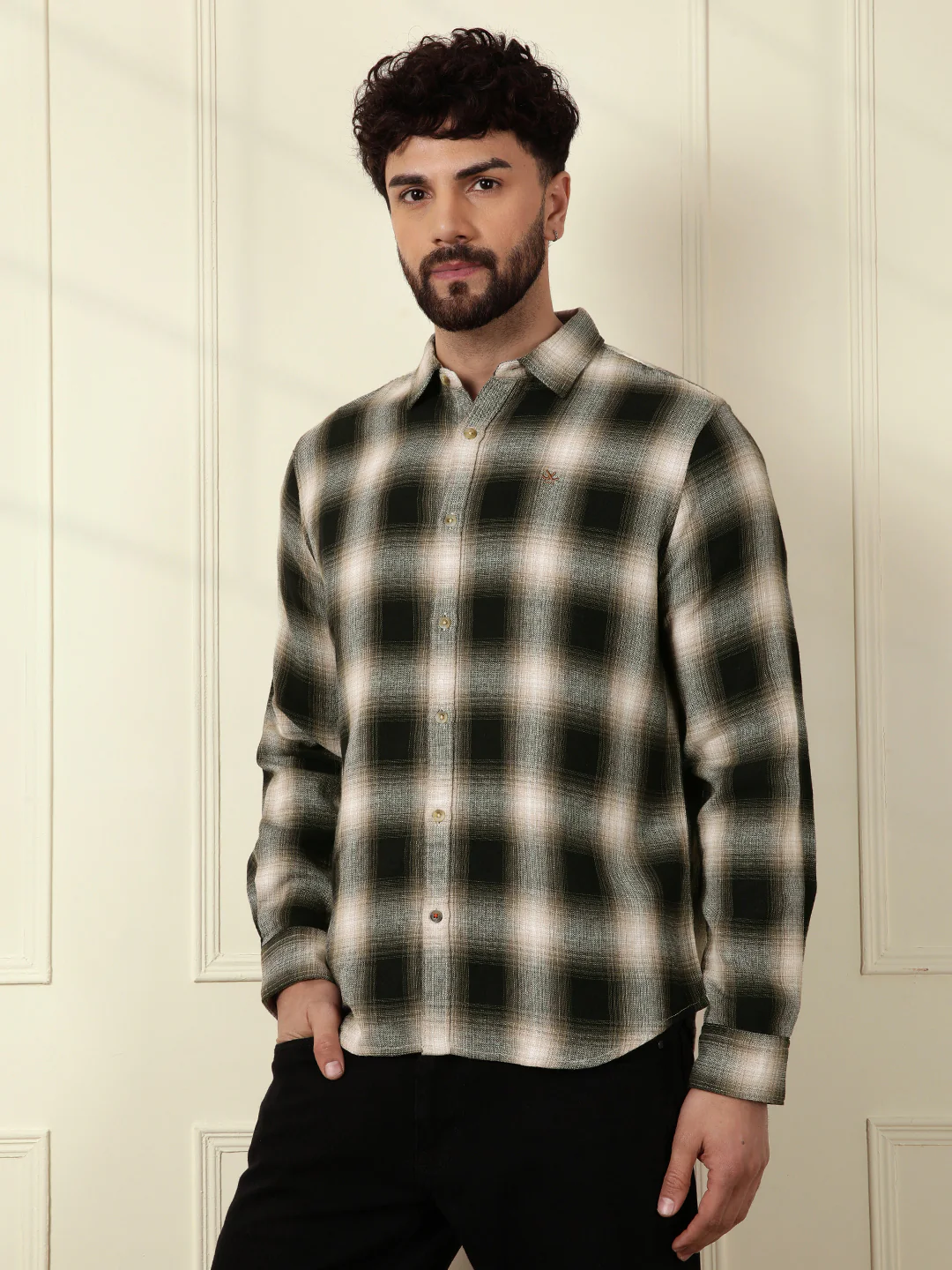 Shadow Checked Cotton Shirt | Black - Image 5