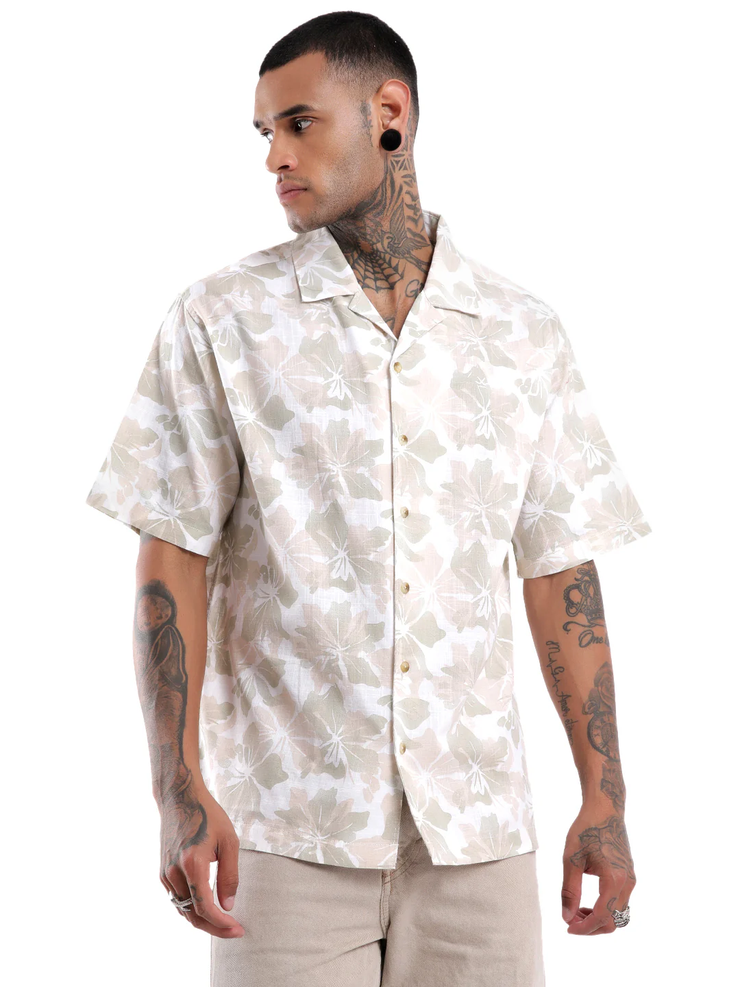 Beige Floral AOP Spoyl Shirt - Image 6