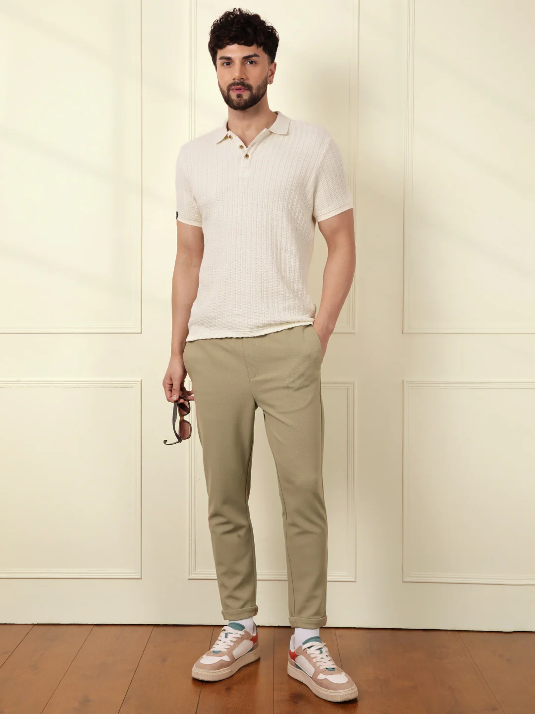 Soft Cotton Blend Knit Trouser | Beige - Image 2