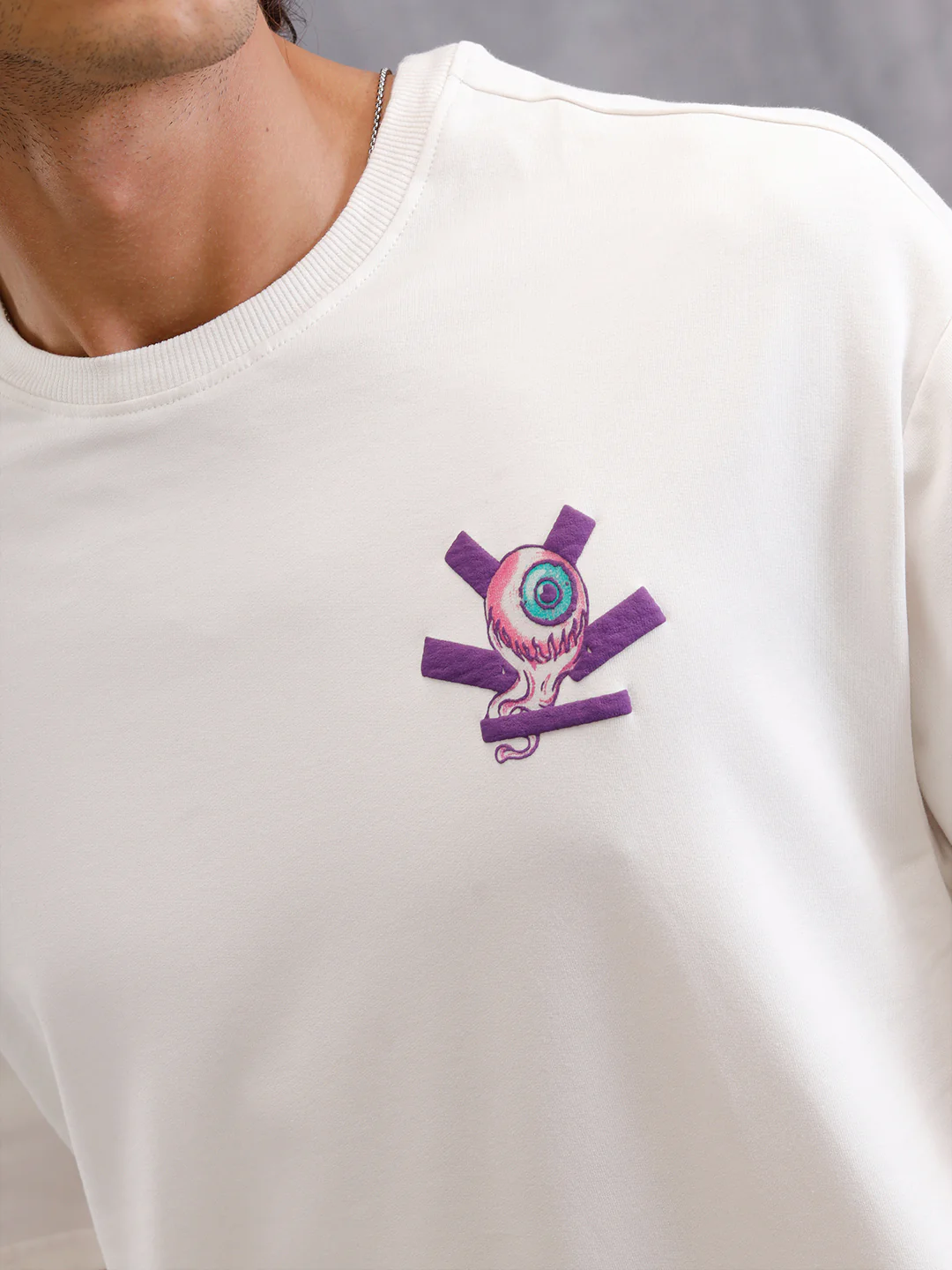 Bizarre Elements Inspired Look Deep Inside Eyeball Back Print Crew Neck T-Shirt  | Off White - Image 7