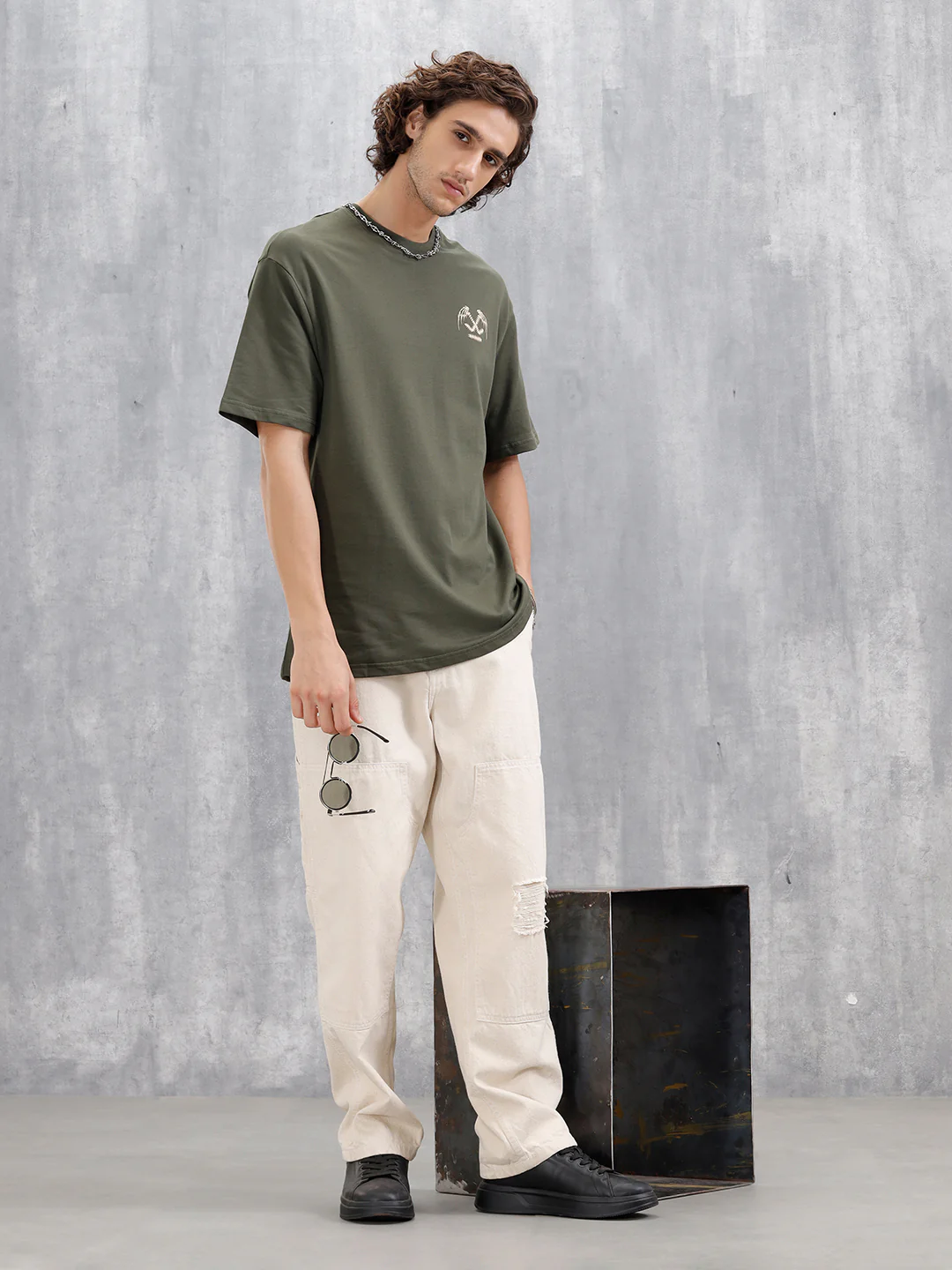 Bizarre Elements Inspired Oversized Fit T-Shirt With Back Print | Olive - Image 2