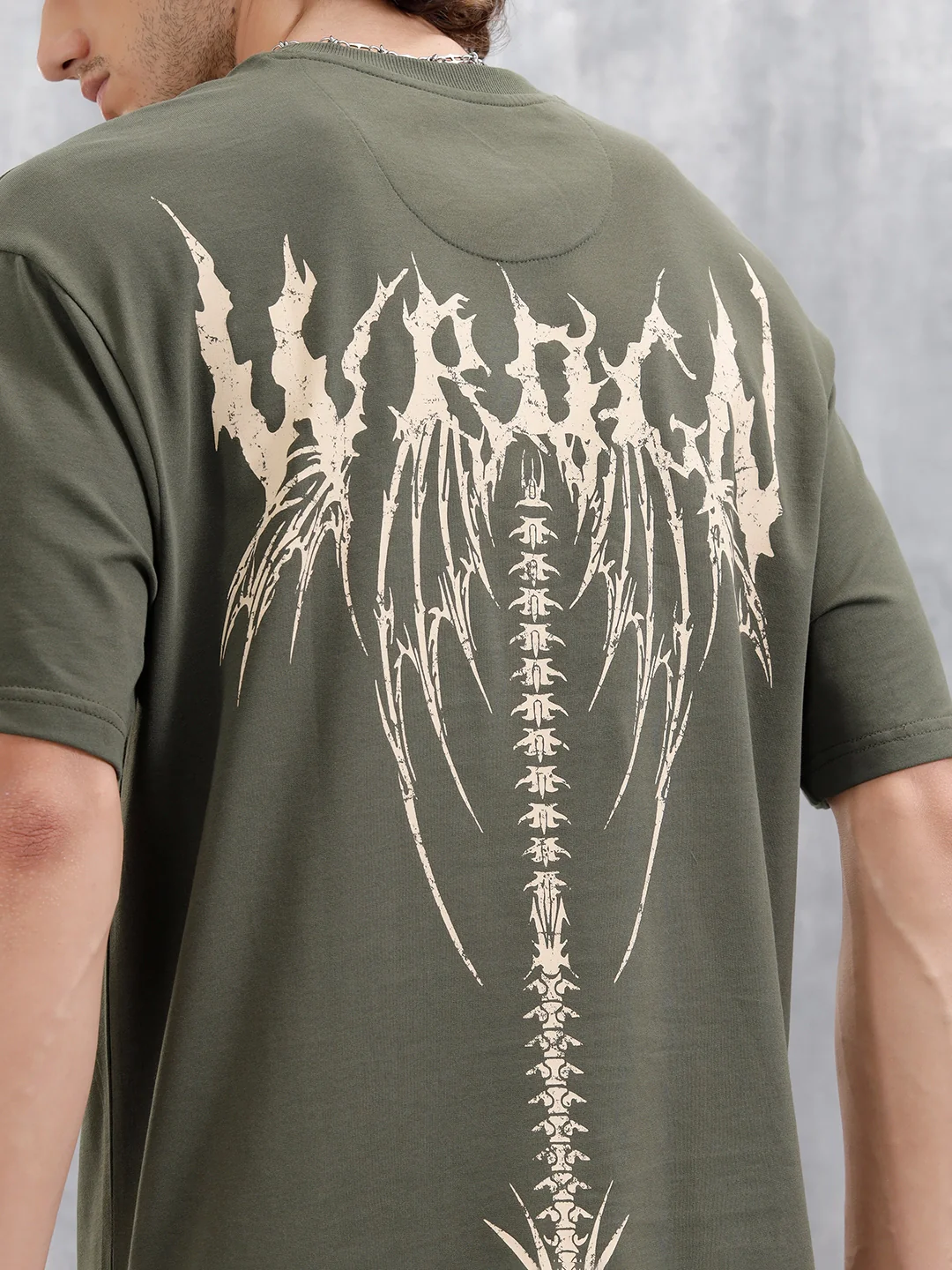 Bizarre Elements Inspired Oversized Fit T-Shirt With Back Print | Olive - Image 5