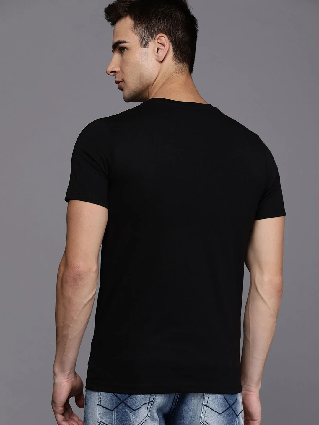 Black on Black Typographic Print T-Shirt - Image 5