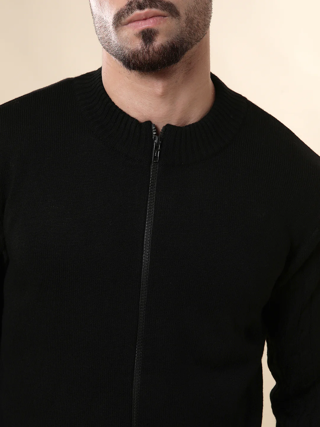 Black Zipper Solid Sweater - Image 5
