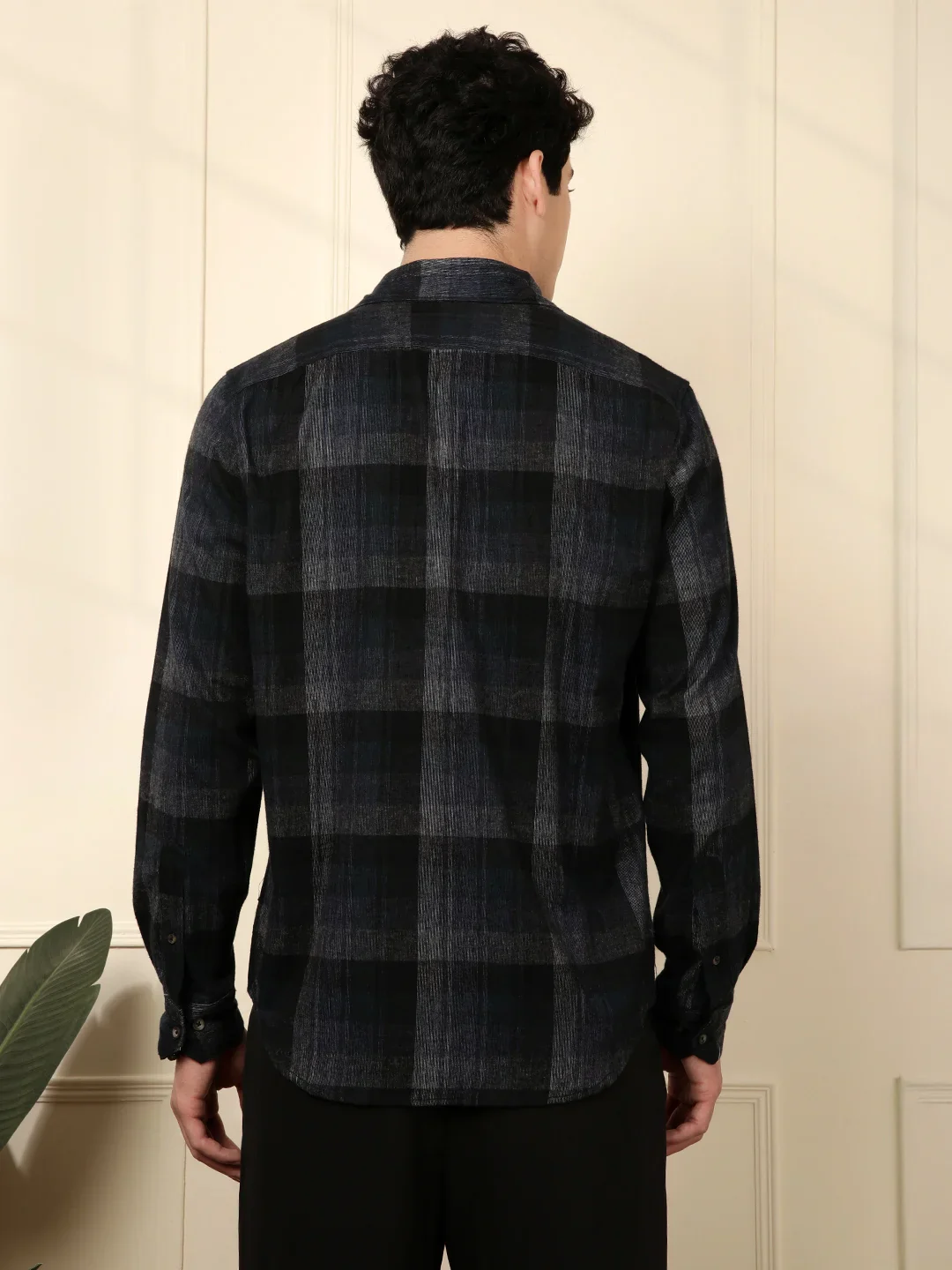 Blue Blend Checked Cotton Shirt - Image 3