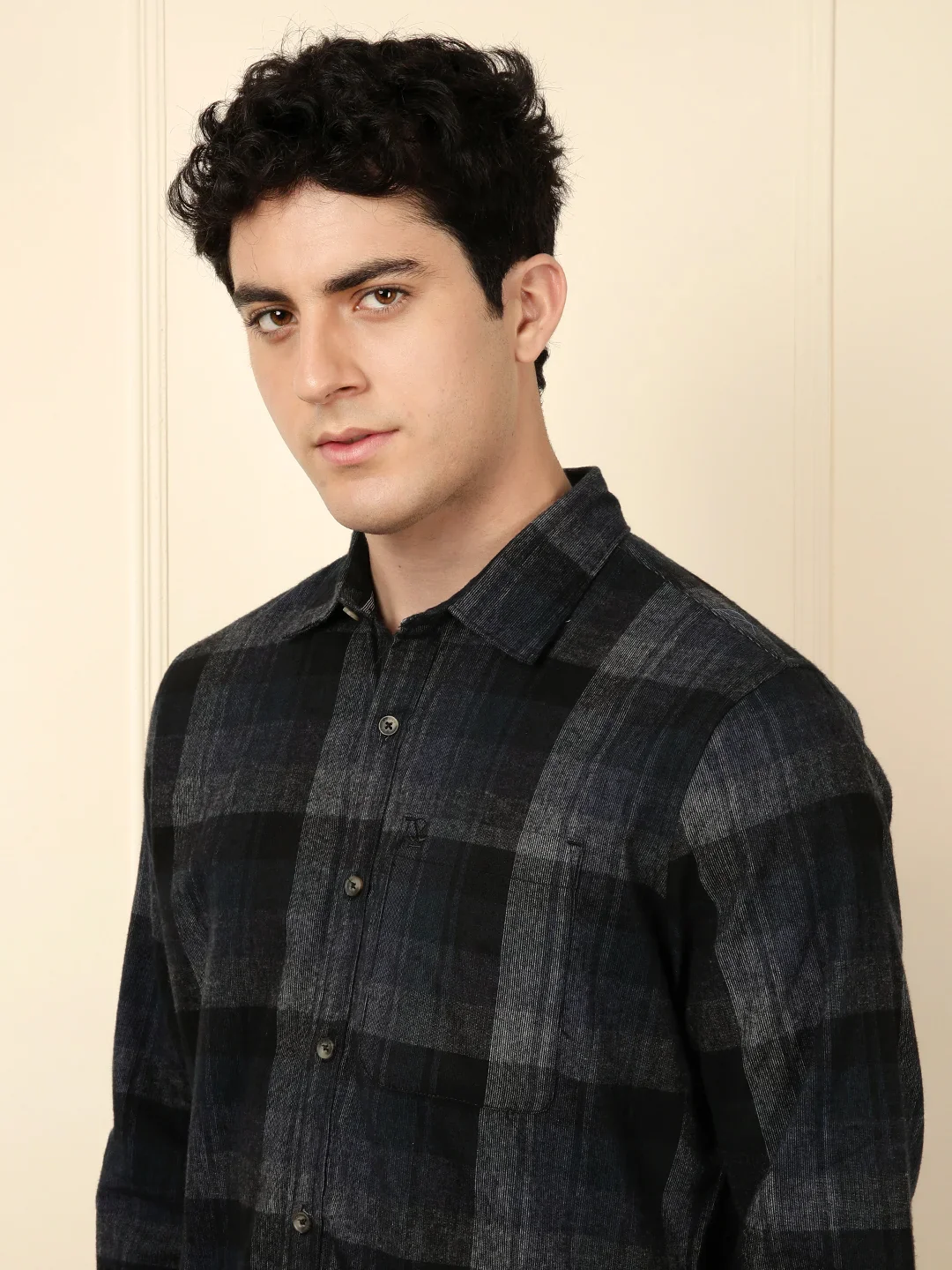 Blue Blend Checked Cotton Shirt - Image 5