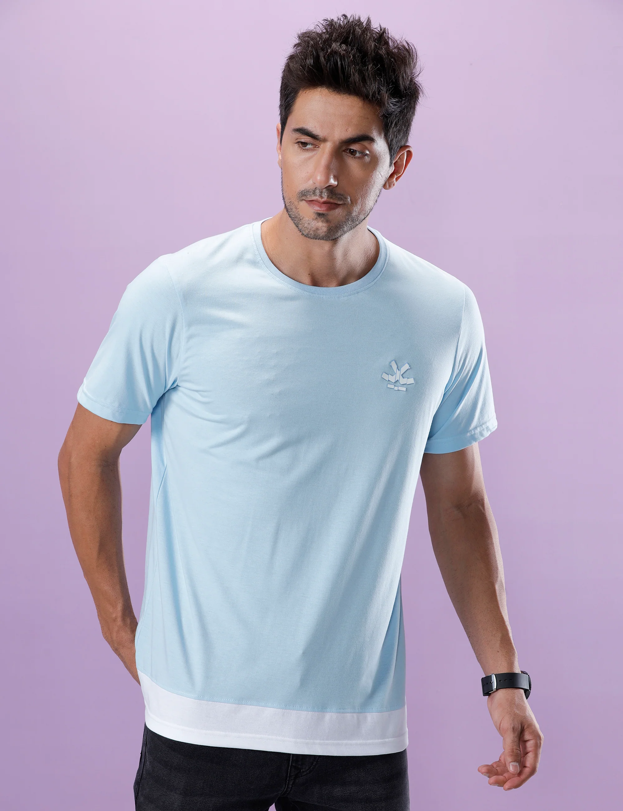 Blue Layered Look Crew Neck T-Shirt - Image 4