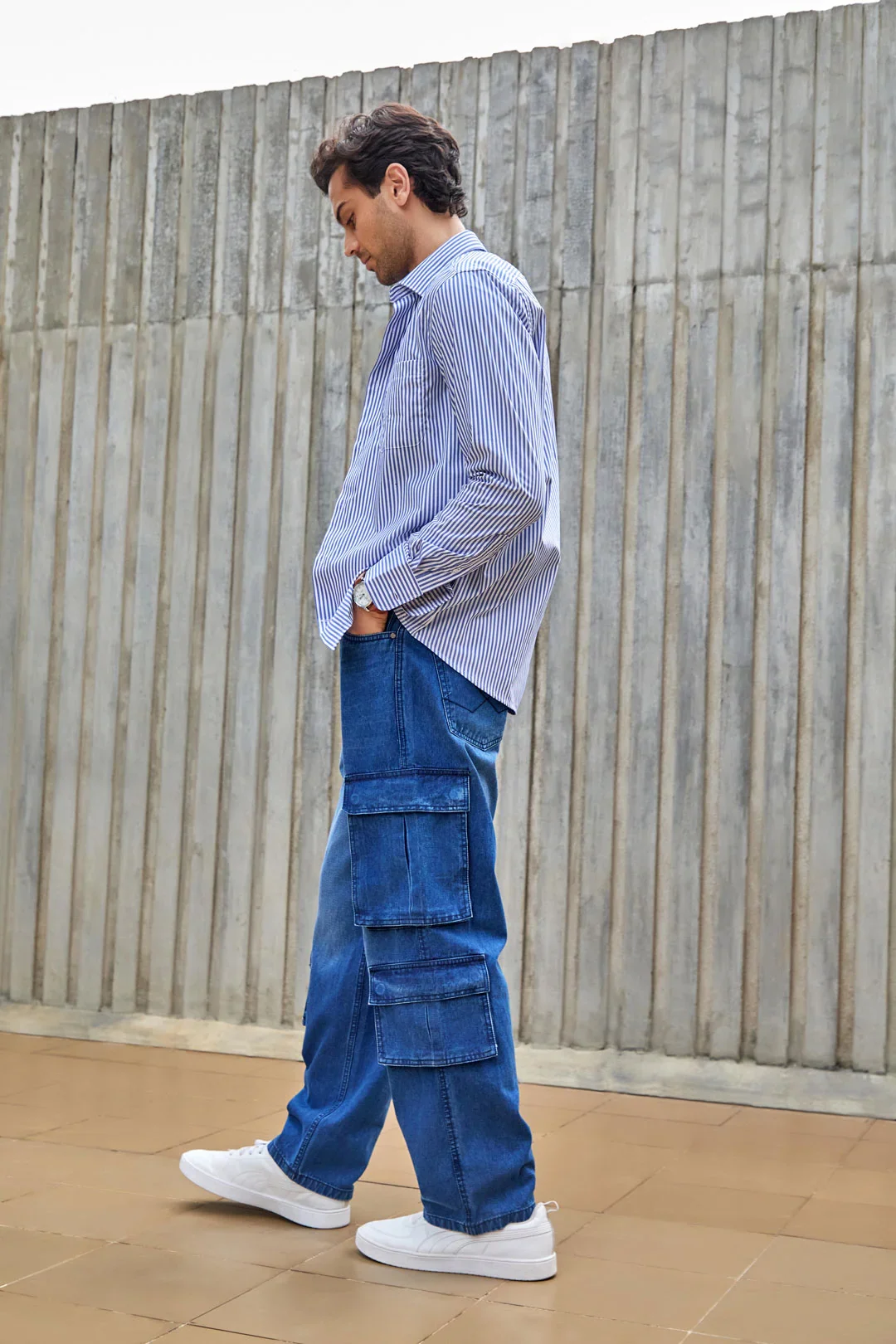 Faded Loose Fit Denim Cargo | Blue - Image 2