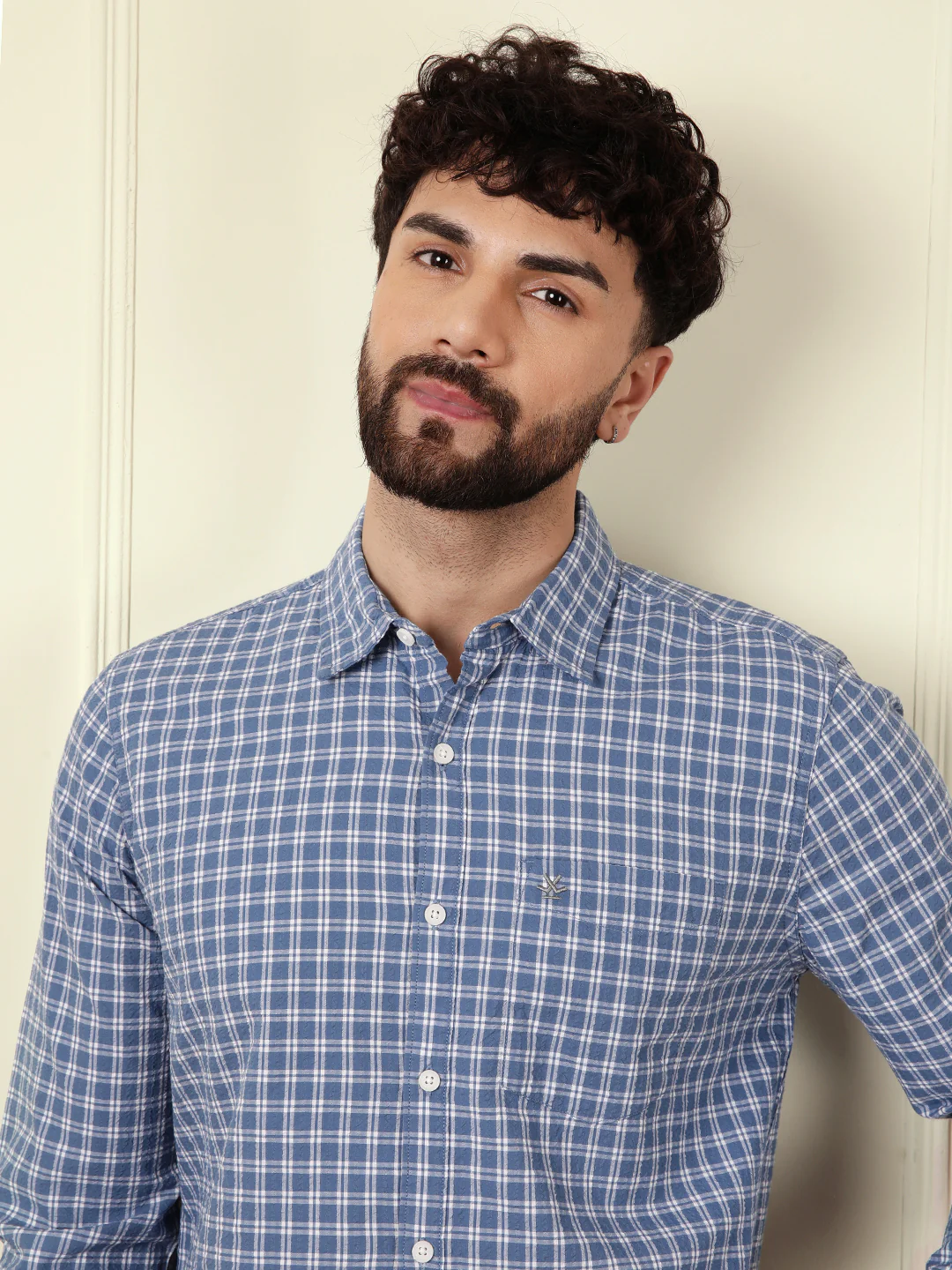 Checked Seersucker Comfort Fit Shirt | Blue - Image 6