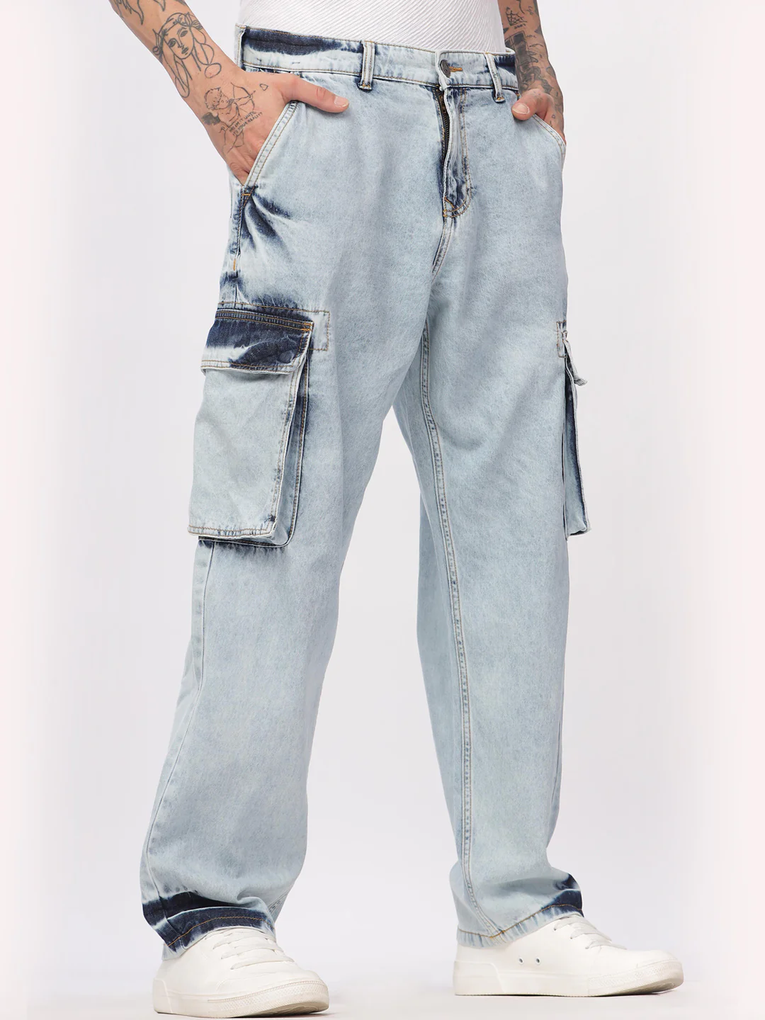 Blue Wash Loose Fit Cargo Jeans - Image 5