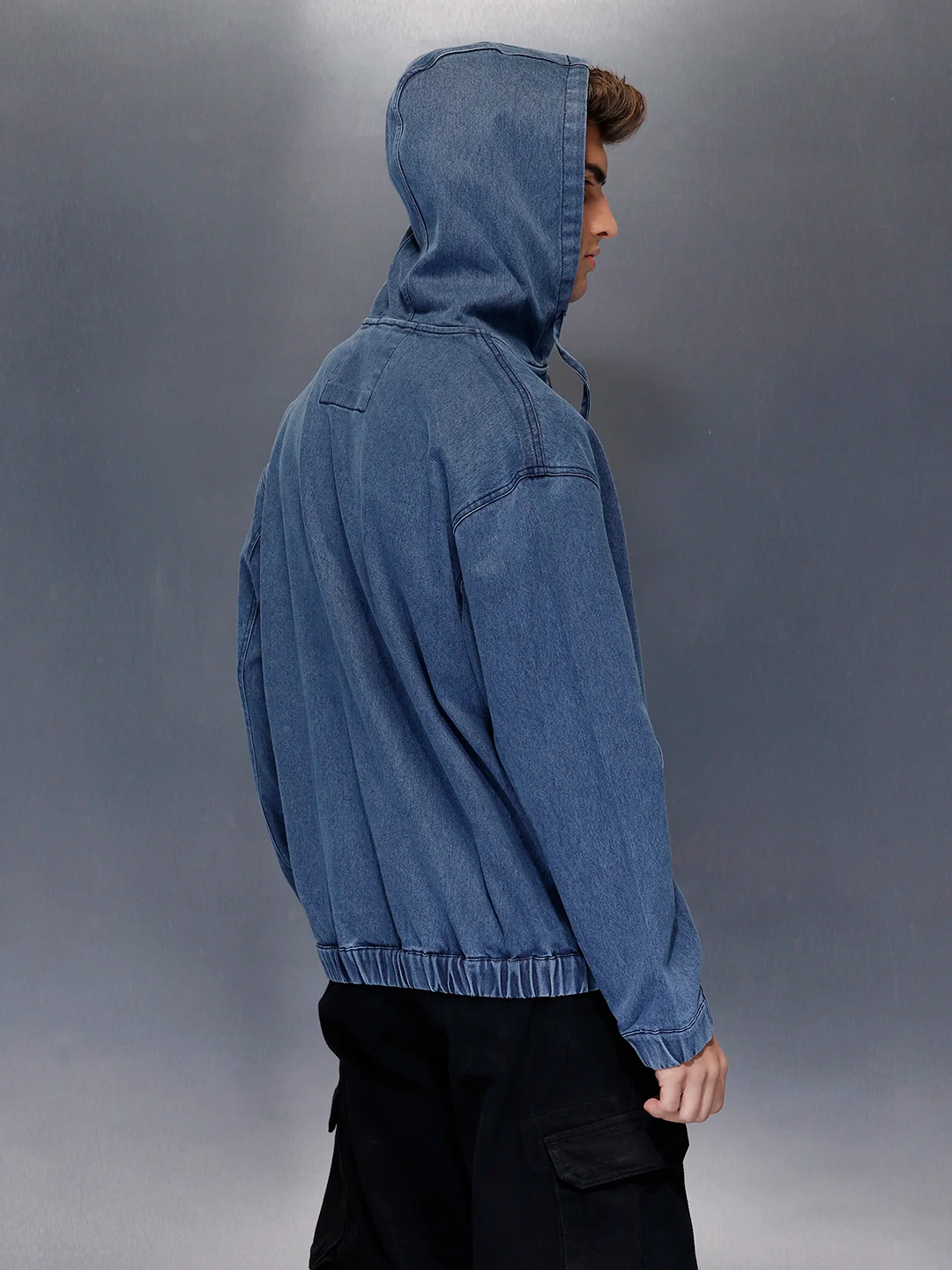 Blue Washed Utility Hooded Zip Jacket | Blue - Image 3