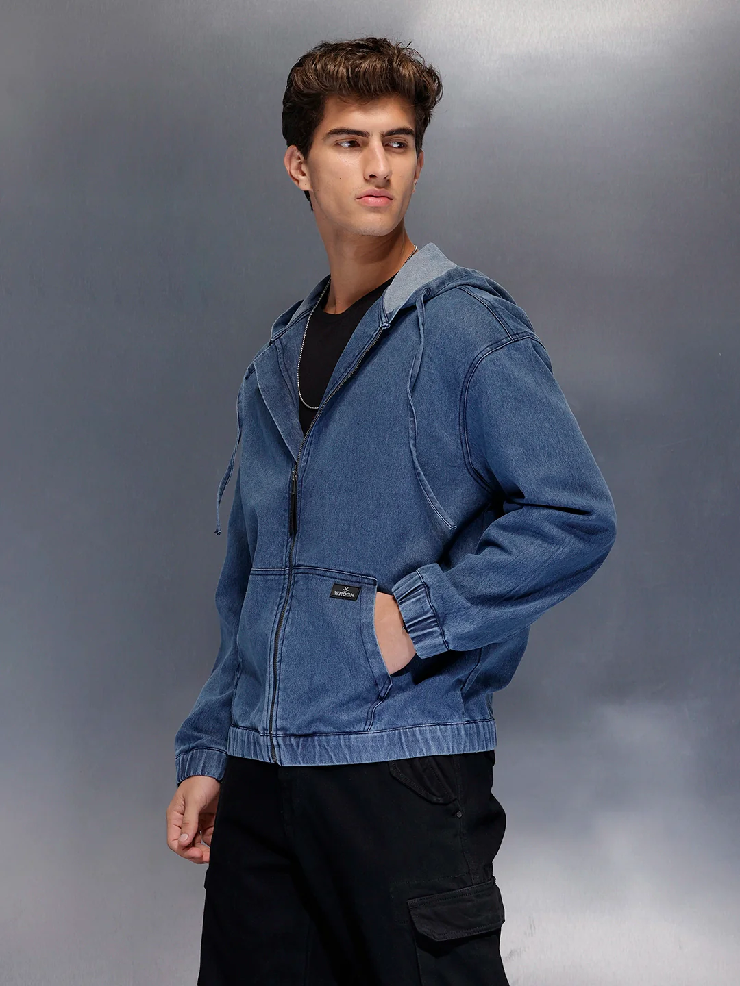 Blue Washed Utility Hooded Zip Jacket | Blue - Image 4