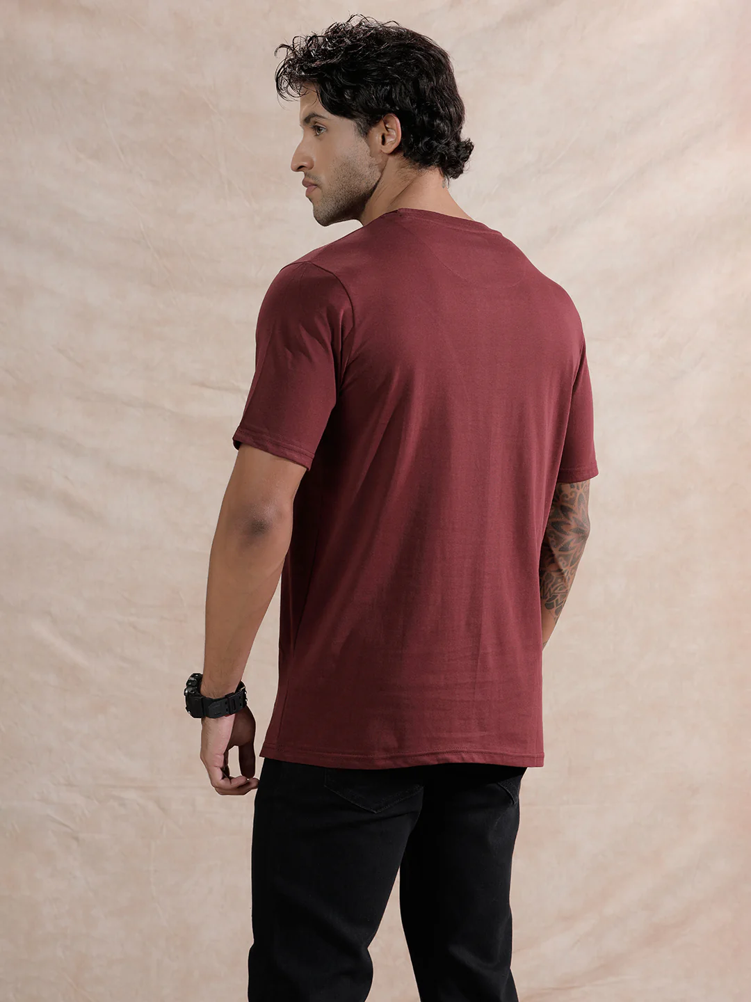 Blurred Logo Slim Fit T-Shirt | Maroon - Image 3