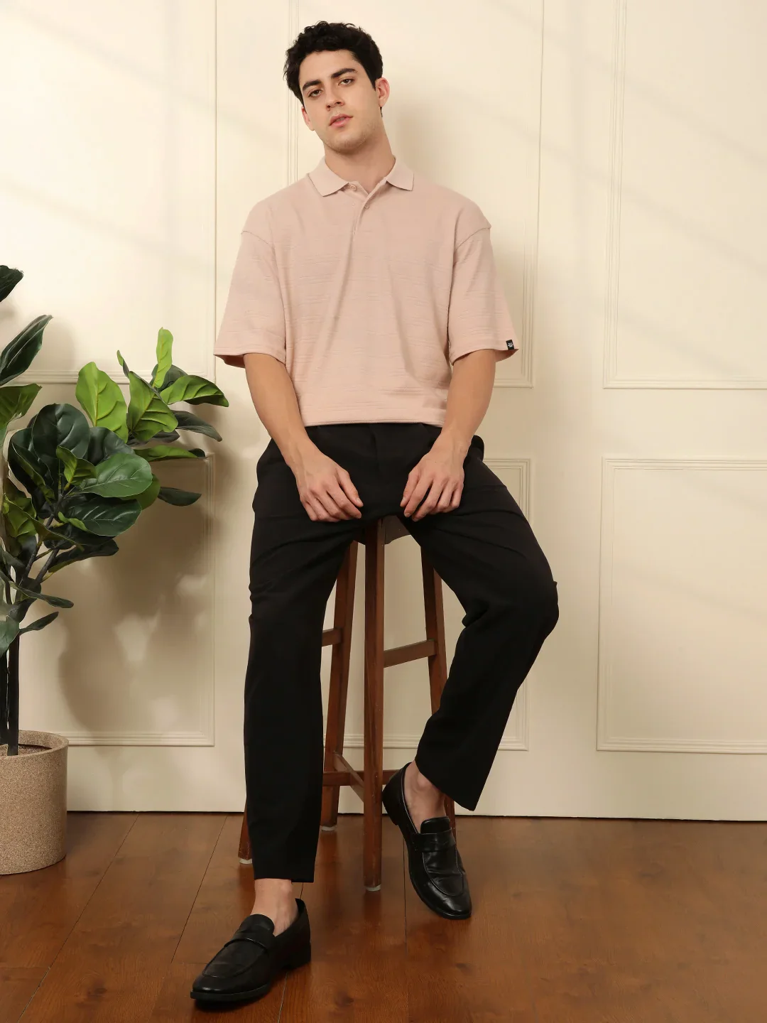 Bold Textured Oversized Polo T-Shirt - Image 2